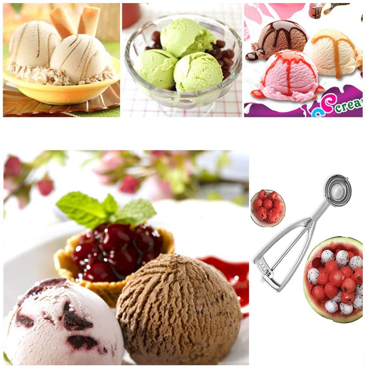 Emoly Ice Cream Scoop Set, Steel Ice Cream Scoop, Cookie Dough Metal Cupcake Spoons Include Large-Medium-Small Sizes Balls For I
