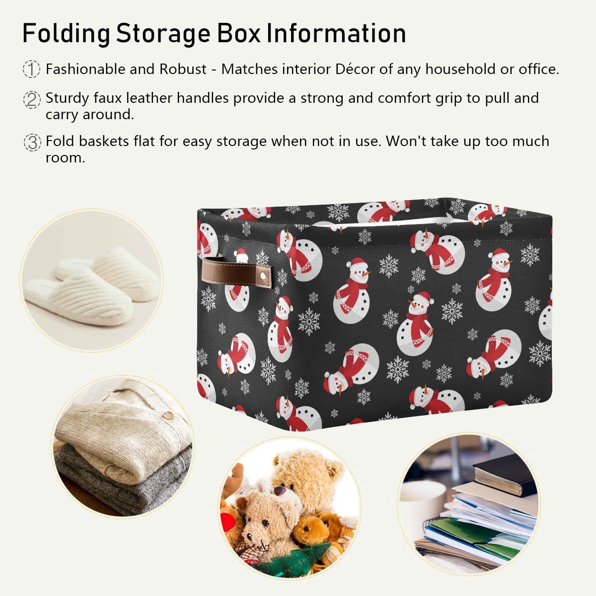 Winter Snowman Snowflake Storage Basket Fabric Laundry Baskets Christmas Holiday Xmas Decorations Storage Boxes Organizer Bag Fo