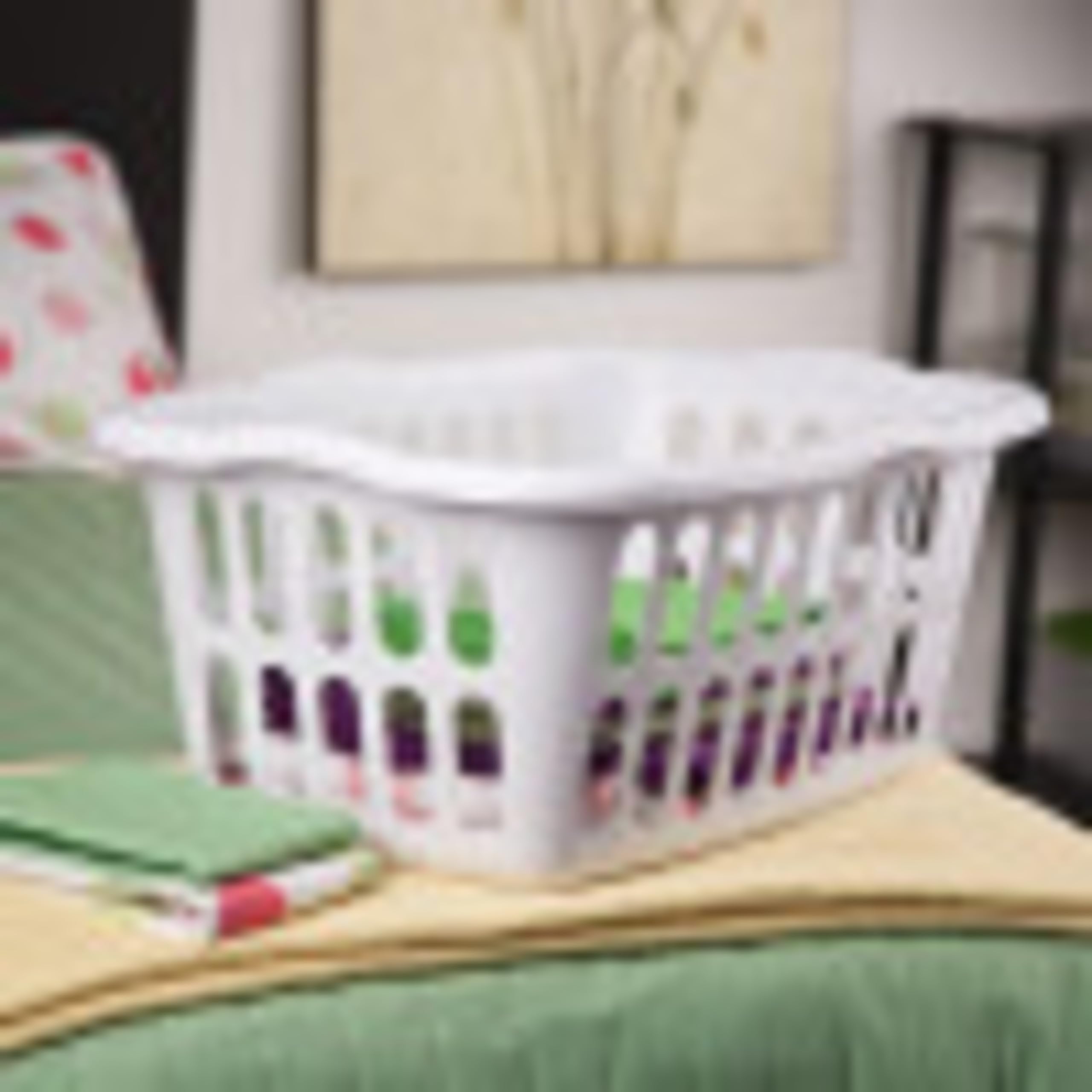 Sterilite 1.5 Bushel Rectangular Laundry Basket, Plastic, Classic Design For Carrying Clothes To And From The Laundry Room, Whit