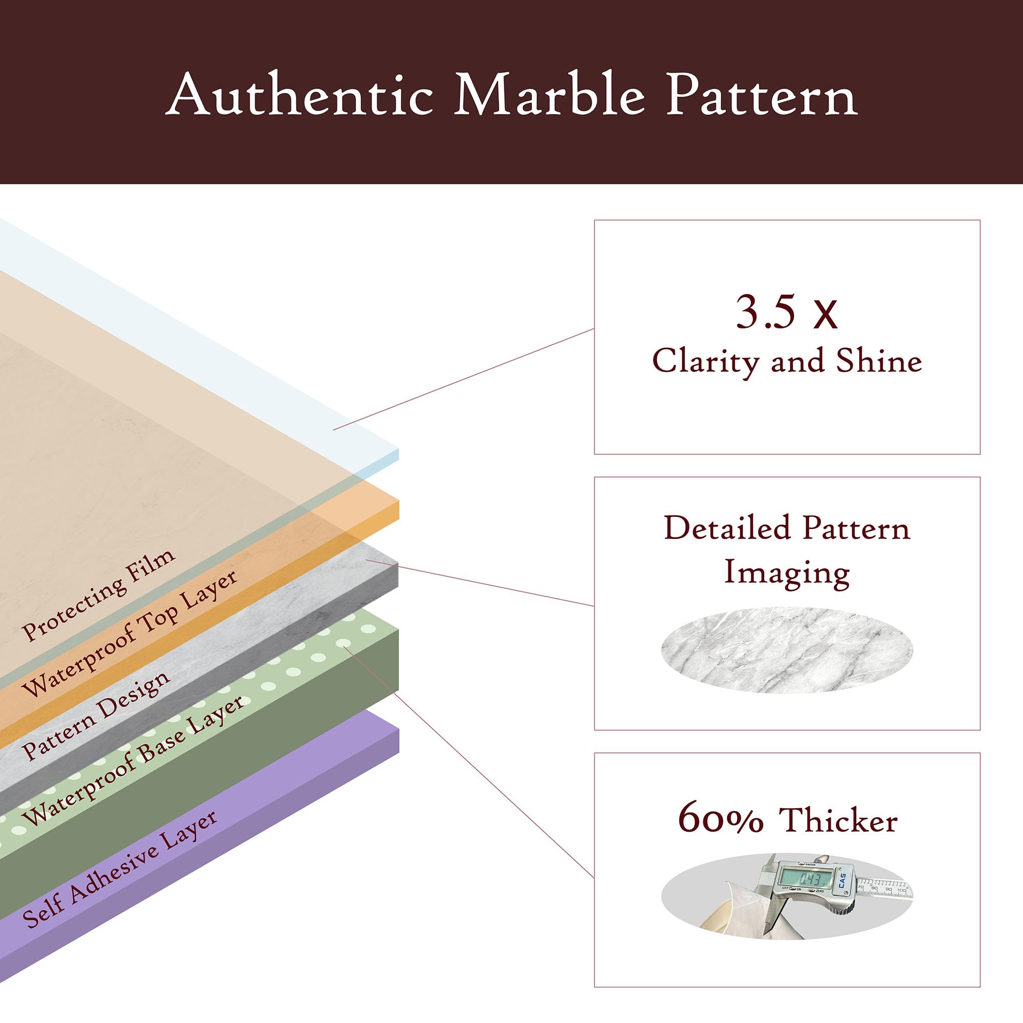 Very Berry Sticker Marble Contact Paper Peel And Stick (15.7'' X 78'', White Matte) Removable Pull And Stick Vinyl For Kitchen C