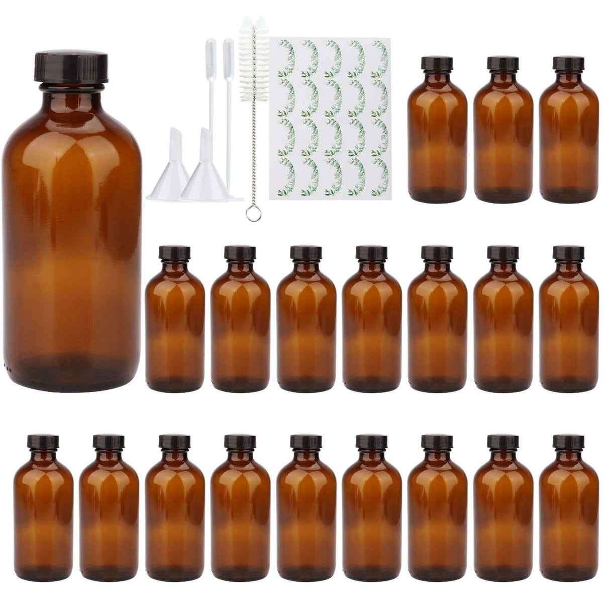 Comudot 8Oz Durable Glass Bottle, Reusable Glass Bottles With Airtight Lid For Shampoo, Conditioner, Essential Oils, Set Of 20 (