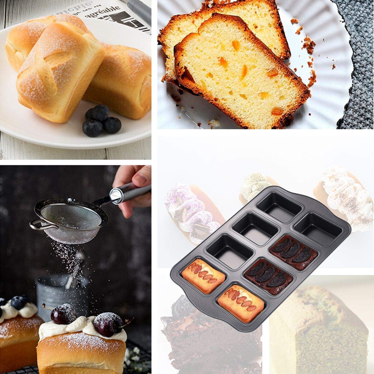 Mini Loaf Pan, 8-Cavity Non-Stick Carbon Steel Brownie Bakeware For Oven Baking