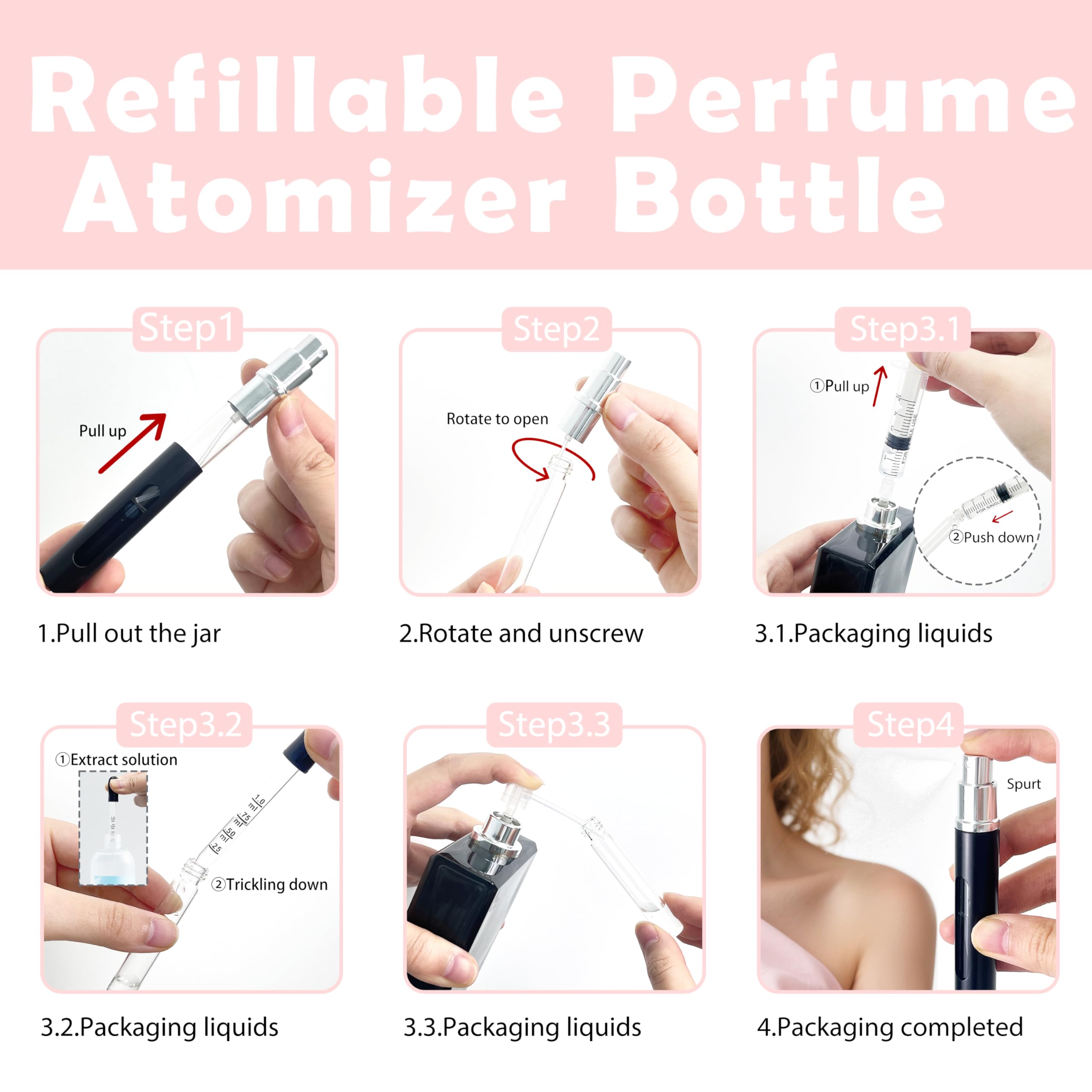 Kewjug 2 Pack Refillable Mini Perfume Atomizer Bottle