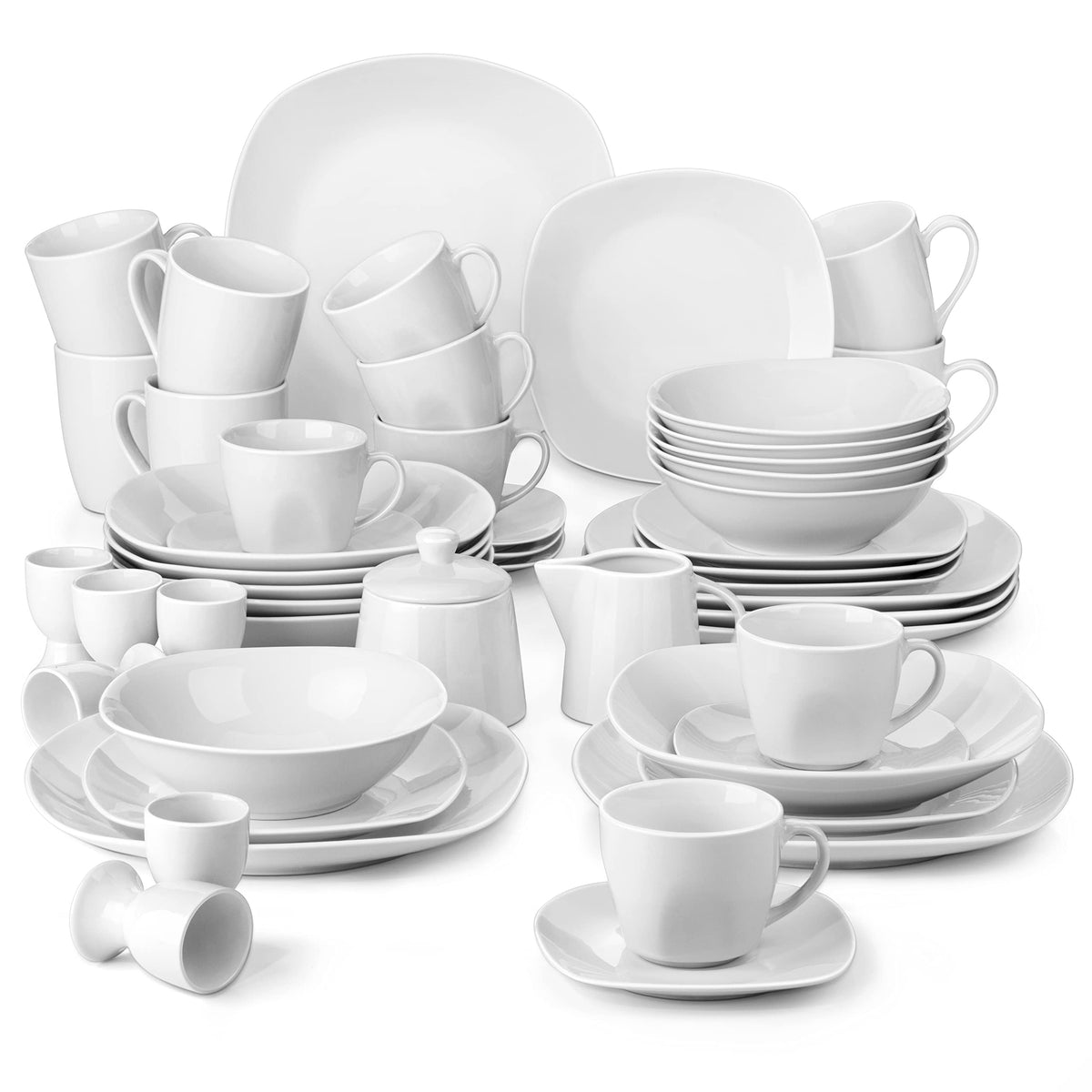 MALACASA Dinnerware Sets, 50-Piece Off-White Plates and Bowls Sets, Porcelain Dishes with Plates, Bowls, Cups and Saucers, Mugs,