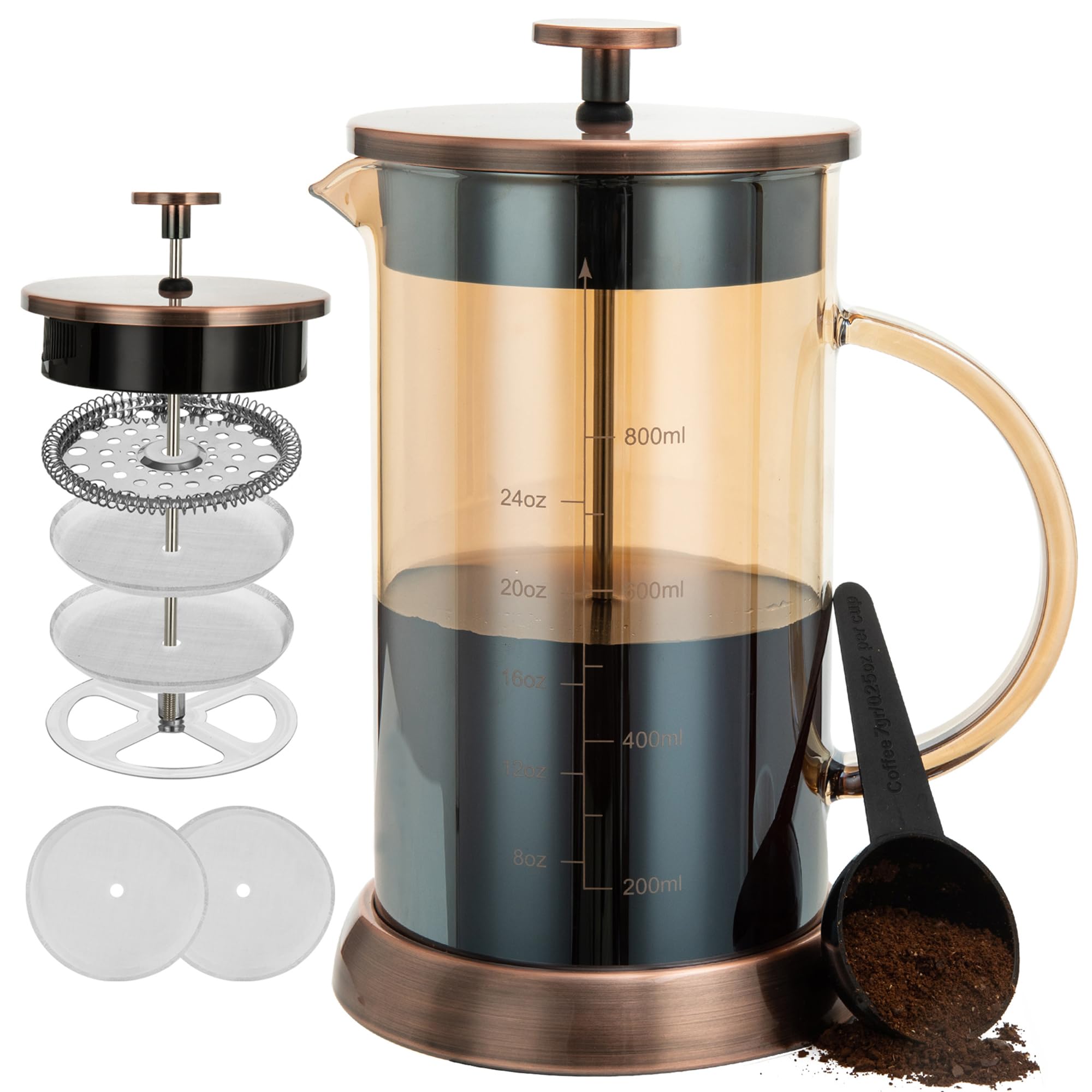 Ymmind 34 Ounce French Press Coffee Maker, 5-Cup Espresso Coffee Maker, Copper Cold Brew Heat Resistant Thickened Borosilicate C