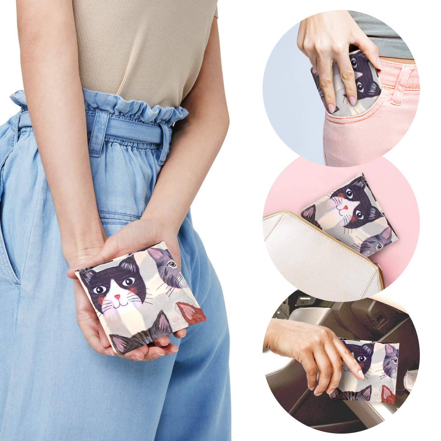 Nymphfable 6 Pack Grocery Bags Reusable Cute Cat Animal Shopping Bags Washable Foldable Waterproof Eco Friendly 50Lbs