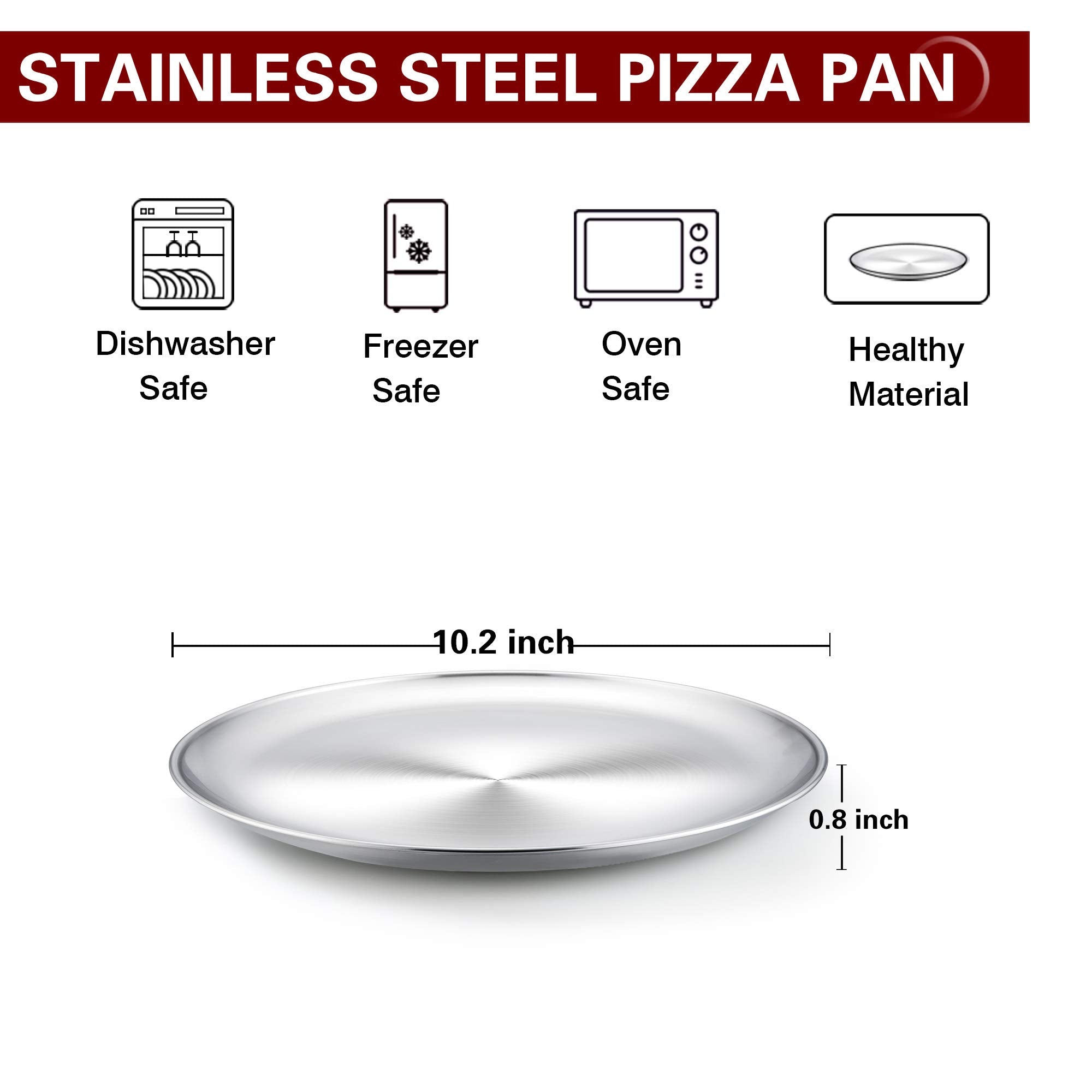 Teamfar Pizza Pan, 10 Inch Pizza Pan Stainless Steel Pizza Oven Pan Tray Round Pizza Baking Pan, Healthy & Sturdy, Dishwasher Sa