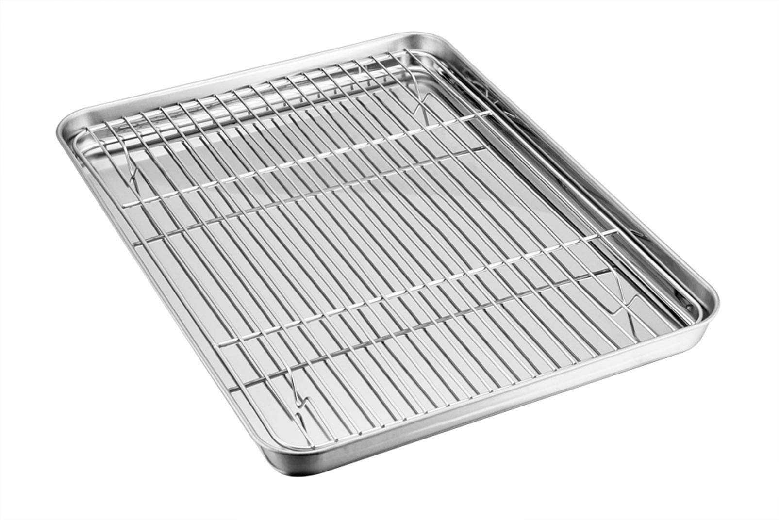 Teamfar Baking Sheet With Rack Set, Stainless Steel Baking Pan Tray Cookie Sheet With Cooling Rack, Non Toxic & Healthy, Easy Cl