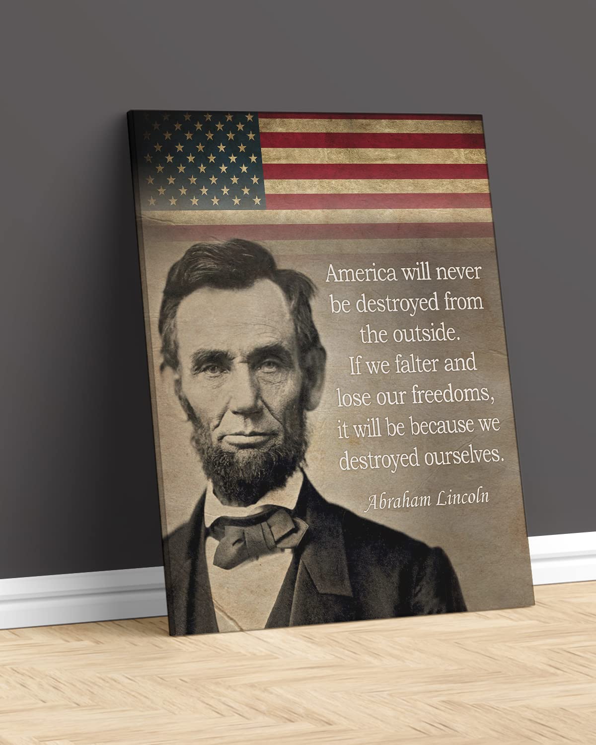 Govivo Abraham Lincoln Historic Quote - American Patriotic President Wall Decor Art Print - Unframed Artwork Printed On Canvas