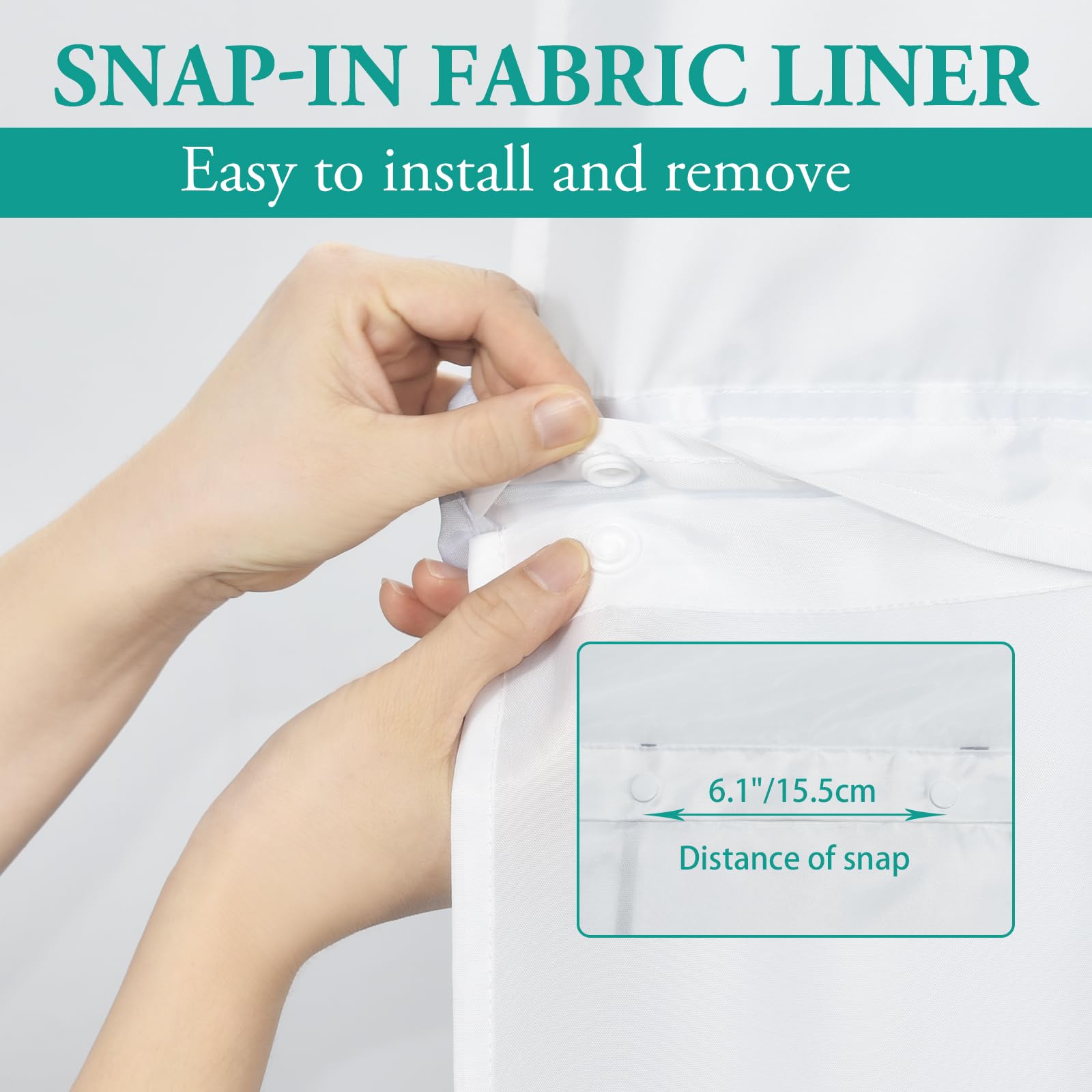 Lxbni No Hook Ombre Grey Striped Long Shower Curtain With Snap In Fabric Liner Set - Hotel Shower Curtain And Liner Set With See