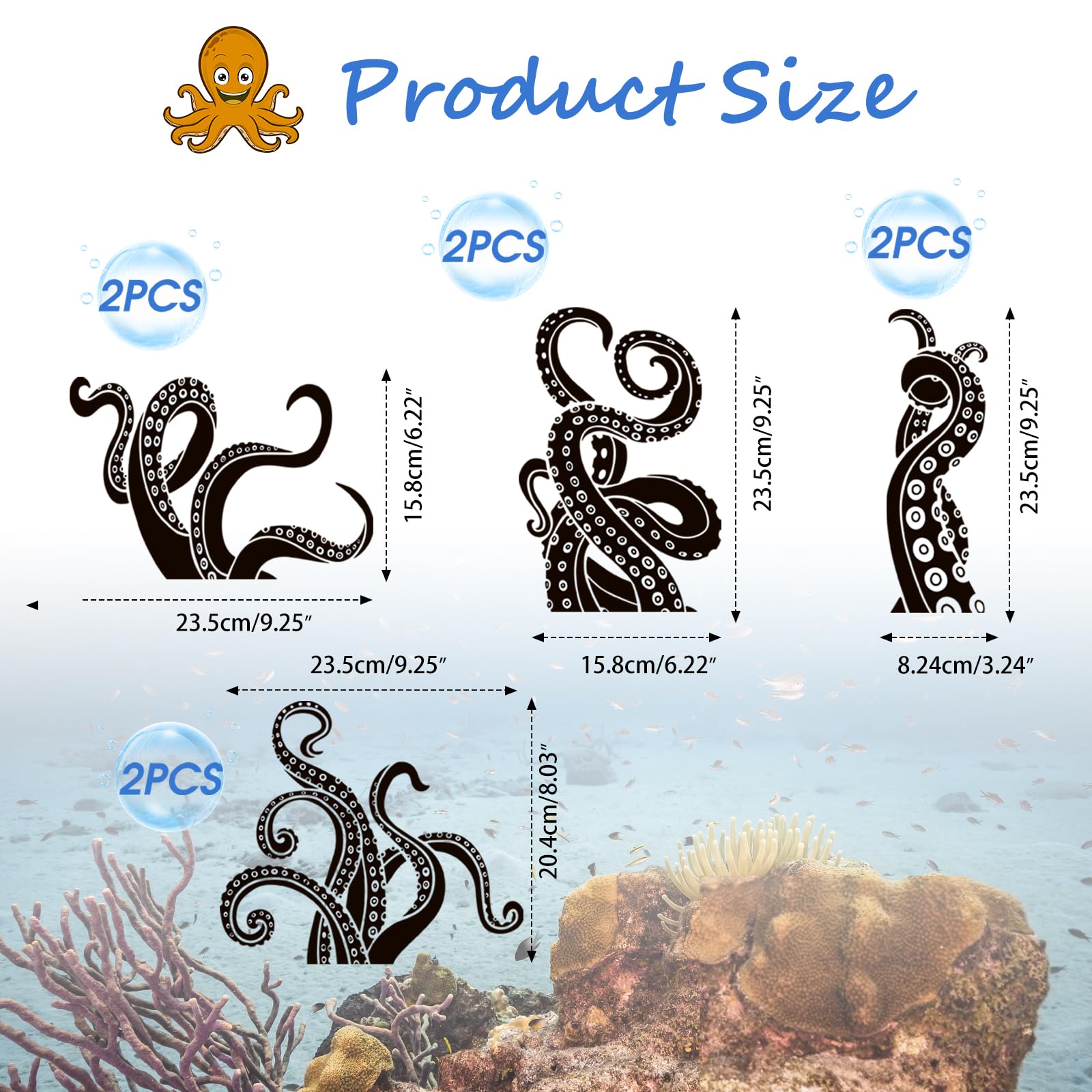 Ootsr 8Pcs Octopus Tentacles Wall Decals Sticker, Vinyl Wall Art Decal, Kraken Octopus Toilet Decor Sticker, Wall Art Sticker Te