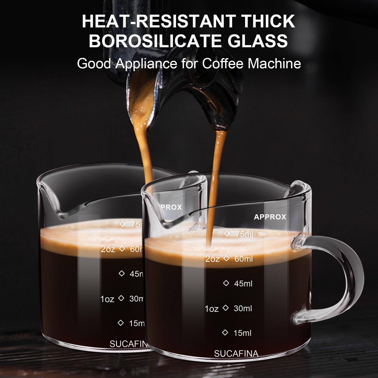 Paracity Espresso Cup With Handle Set Of 2, Double Spout Glass Measuring Cup With Dual Scale, Espresso Shot Glass With V-Shaped