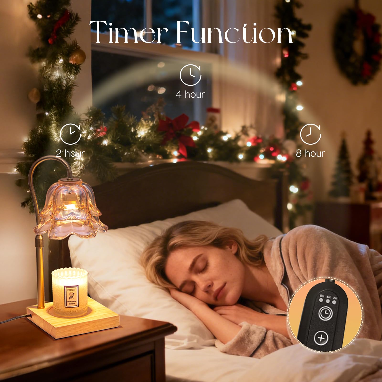 Candeldo Christmas Gifts for Women: Gold Flower Candle Warmer Lamp with Timer Height Adjustalbe Wax Warmer Dimmable Christmas Ne