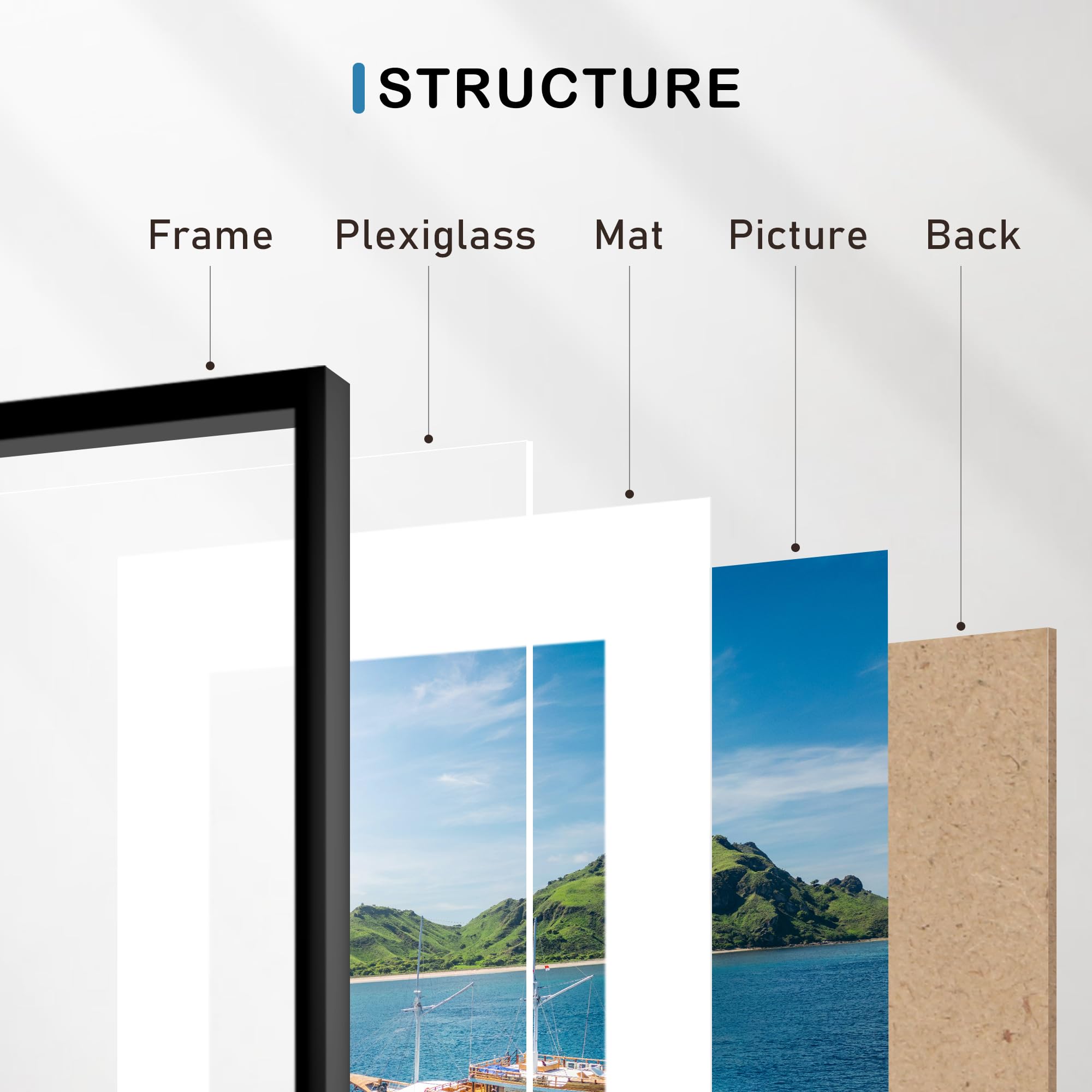 Wiscet 8.5x11 Picture Frame Set of 9, Display Pictures 6x8 with Mat or 8.5x11 Without Mat, Photo Frame for Wall Mounting or Tabl