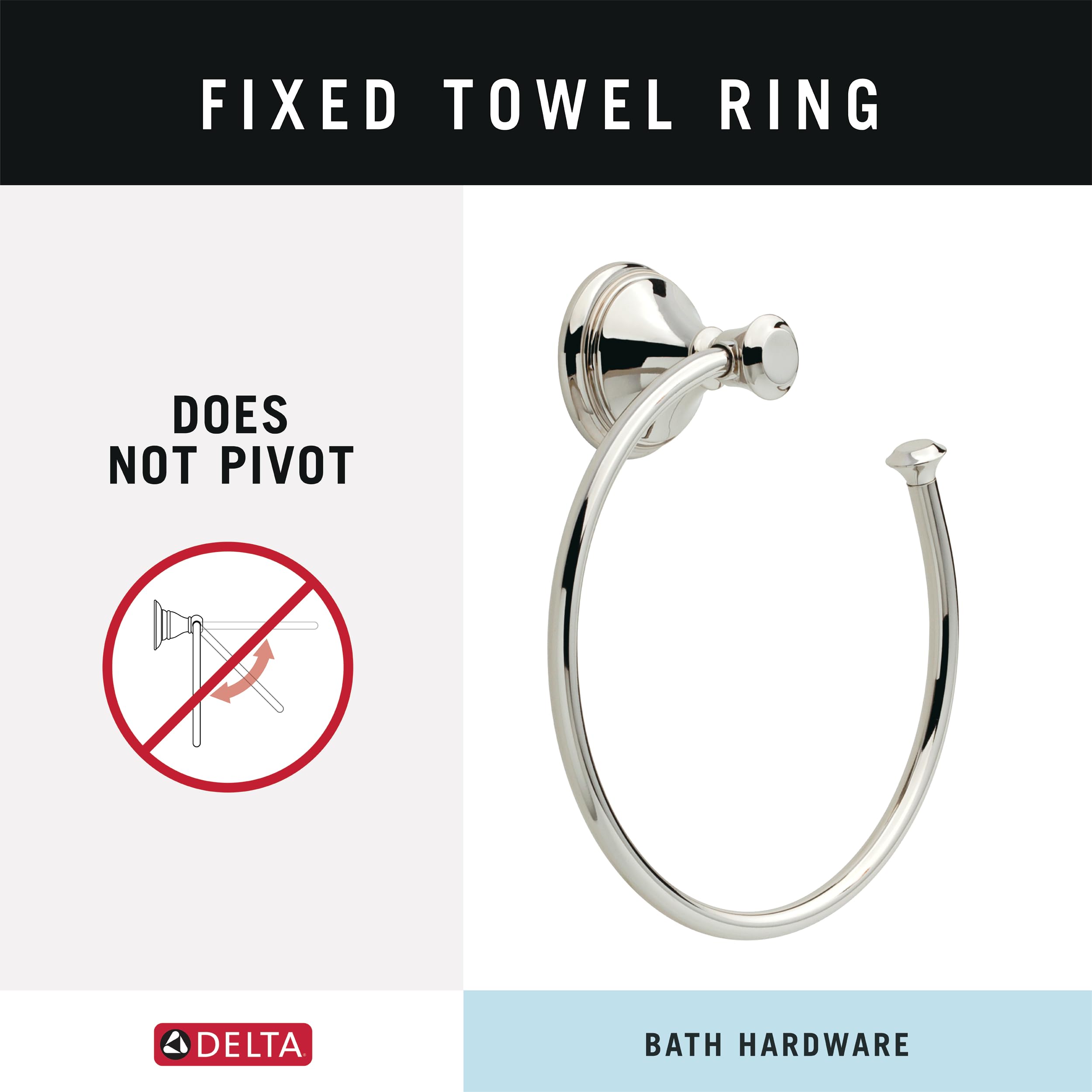 DELTA FAUCET 79746-PN Cassidy Wall Mounted Towel Ring in Polished Nickel
