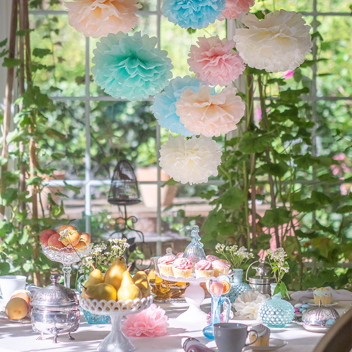 Avoseta Pastel Tissue Paper Pom Poms - Set Of 20 - Sizes Of 6'', 8'', 10'', 14'' - Paper Flower Party Decorations For Birthdays,