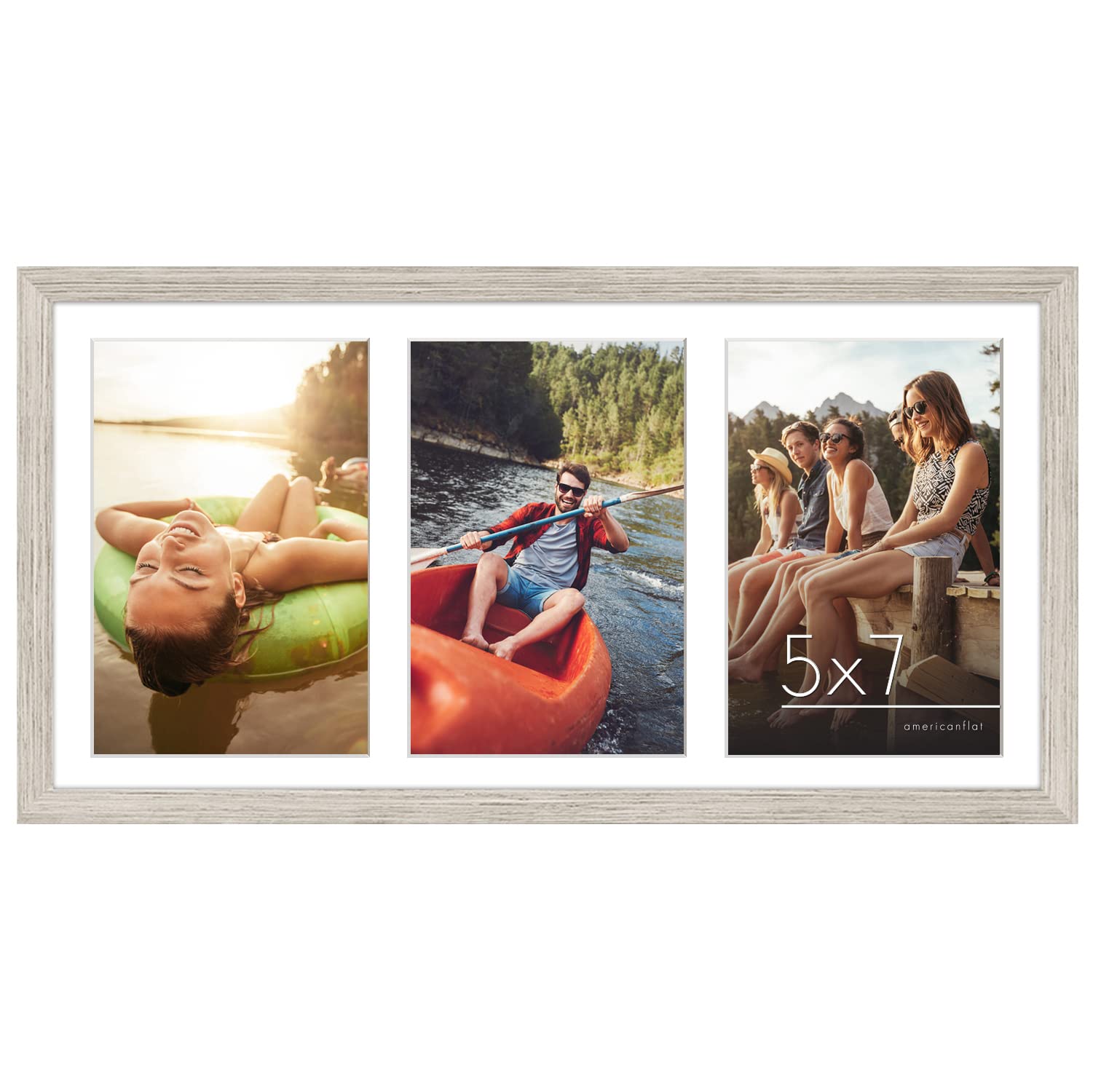 Americanflat 5x7 Picture Frame Collage with Shatter-Resistant Glass - Fits Three 5x7 Photos or Use as One 8x16 Frame - Signature