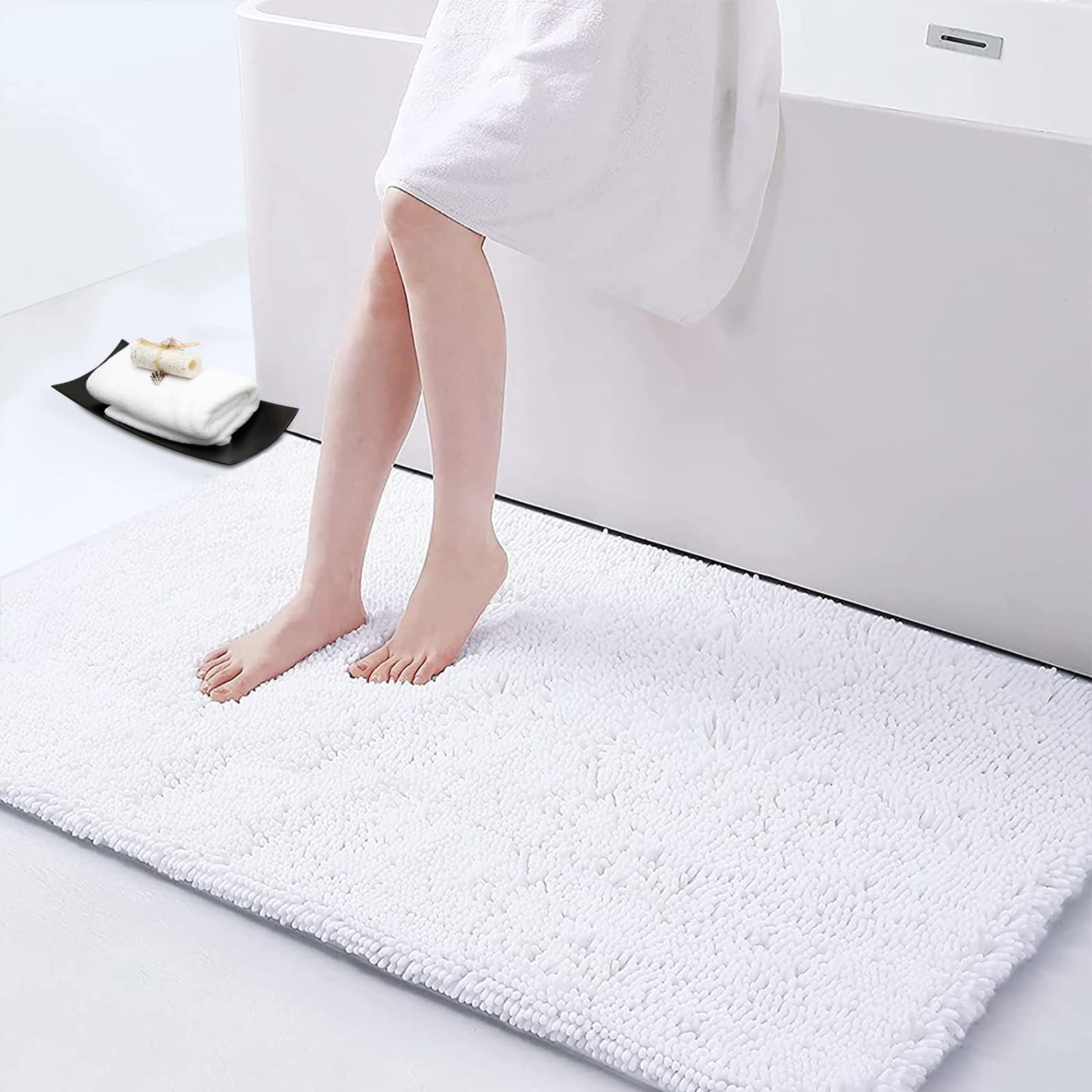 Smiry Luxury Chenille Bathroom Rugs 44X24, Extra Soft And Absorbent Shaggy Bath Mat, Machine Washable, Non-Slip Plush Carpet Run