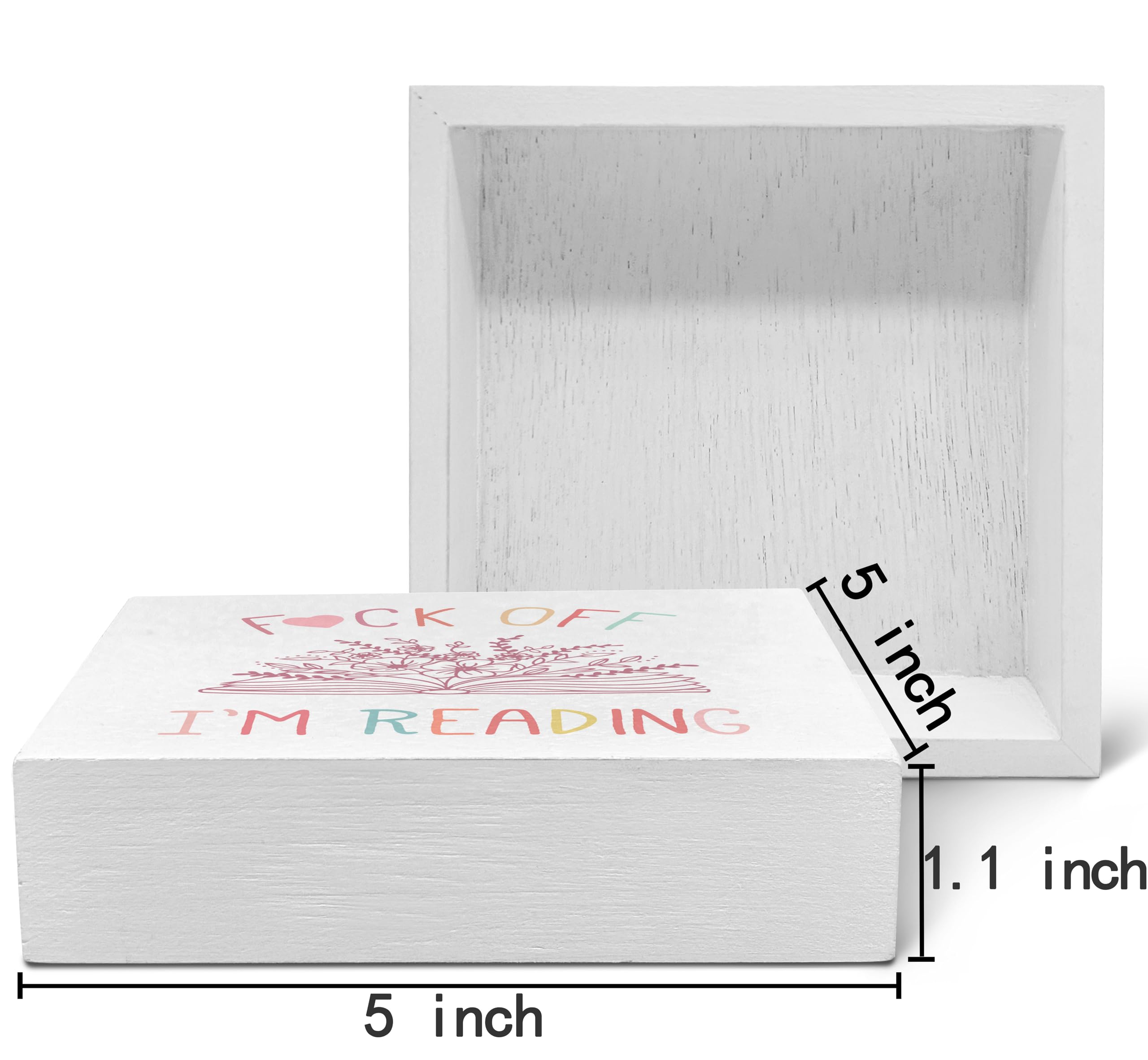 SRADMO I'm Reading Minimalist Floral Book Wood Box Sign Desk Decor, Inspirational Decor Wooden Block Box Sign Decoration For Hom