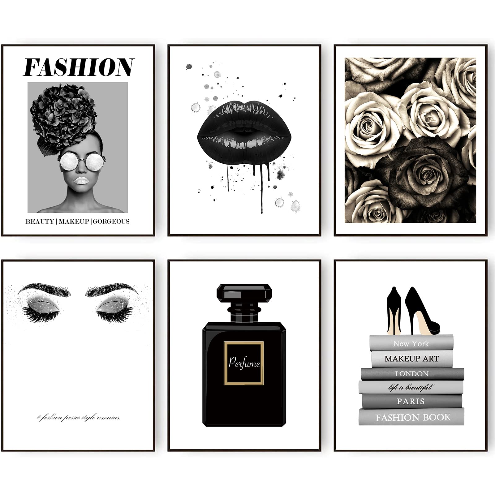 Hoozgee Black And White Wall Art Prints Set Of 6 Vintage Fashion Wall Decor Perfume Beauty Girl Pictures Square Kiss Art Poster