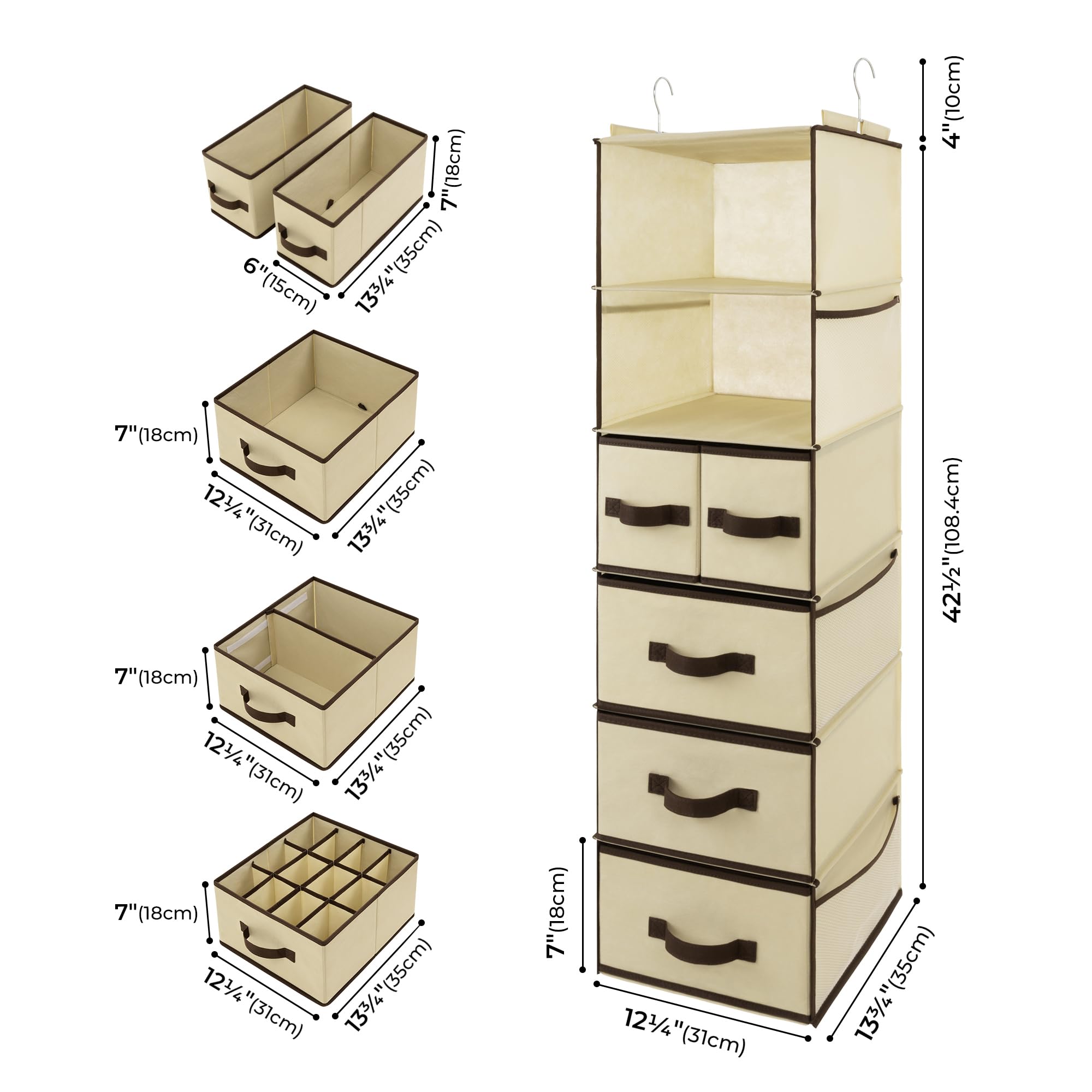 Granny Says Hanging Closet Organizers And Storage 6 Shelves, Closet Hanging Organizer With 5 Drawers, 6 Side Pockets Hanging Sto