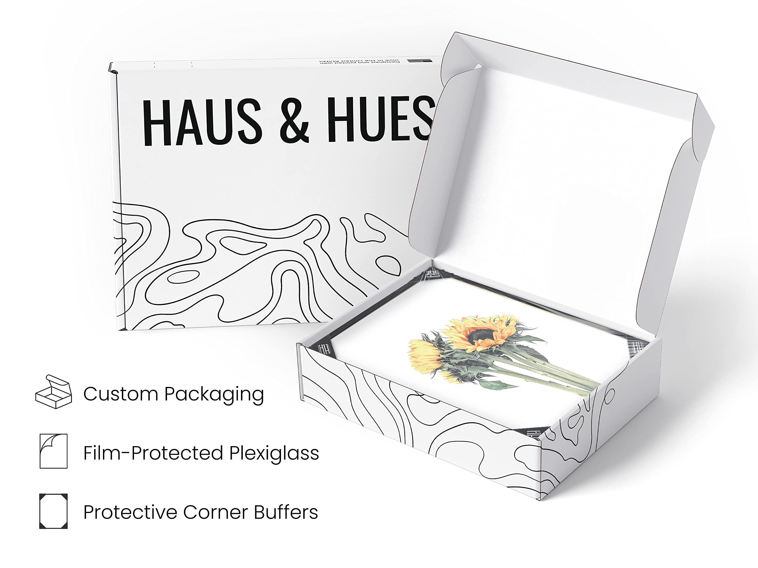 HAUS AND HUES Sunflower Wall Decor and Sunflower Posters Set of 4 Sunflower Set Collage Bedroom Decor Sunflower Paintings for Wall Yellow Wall Art Decor Sunflower Decor (8x10  FRAMED BLACK)