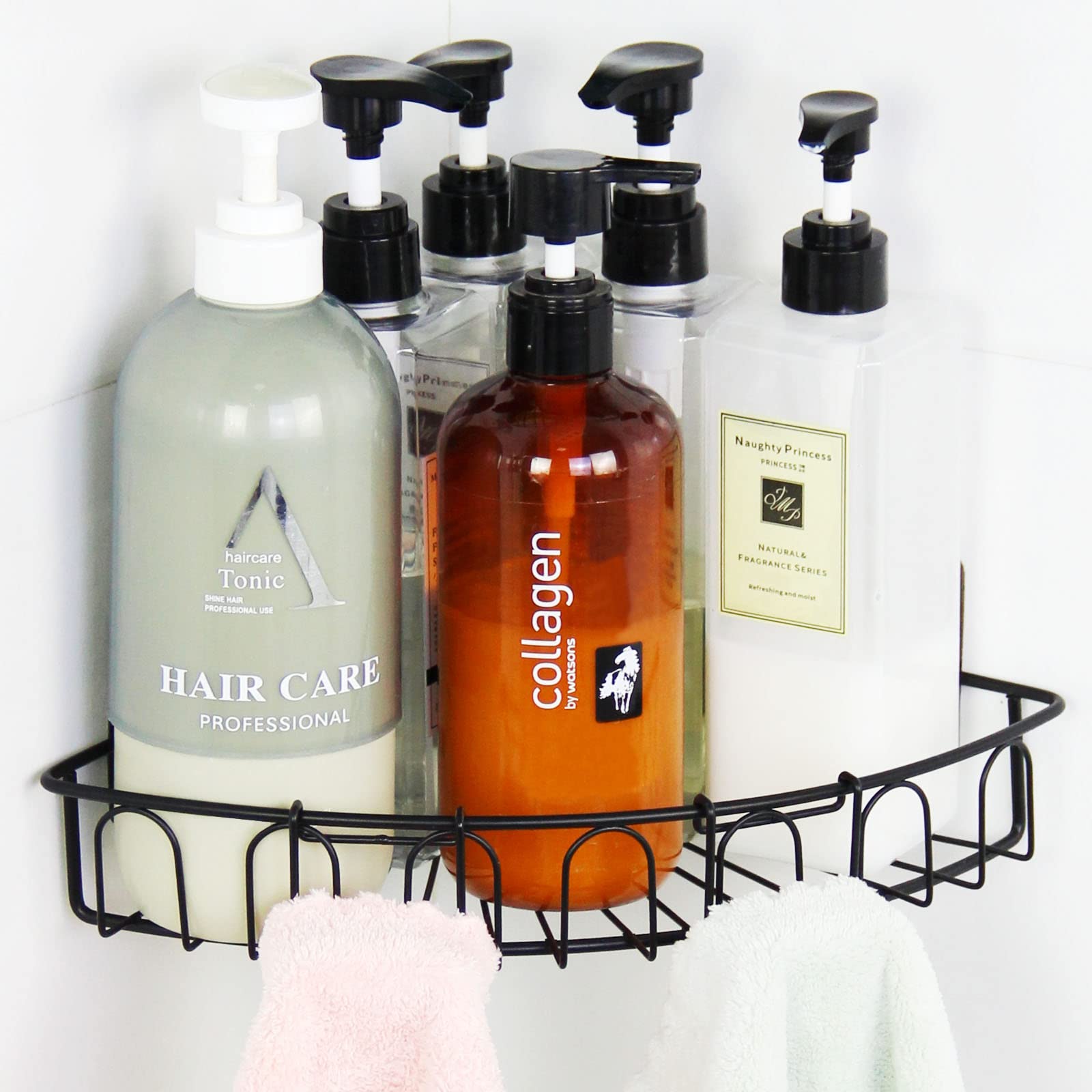 Casaphoria Bathroom Corner Suction Cup Adhesive Black Shower Shelves Caddy Organizer Shelf Hanging Wall Mount Bathroom Corner Shelf No Drilling(2-Pack)