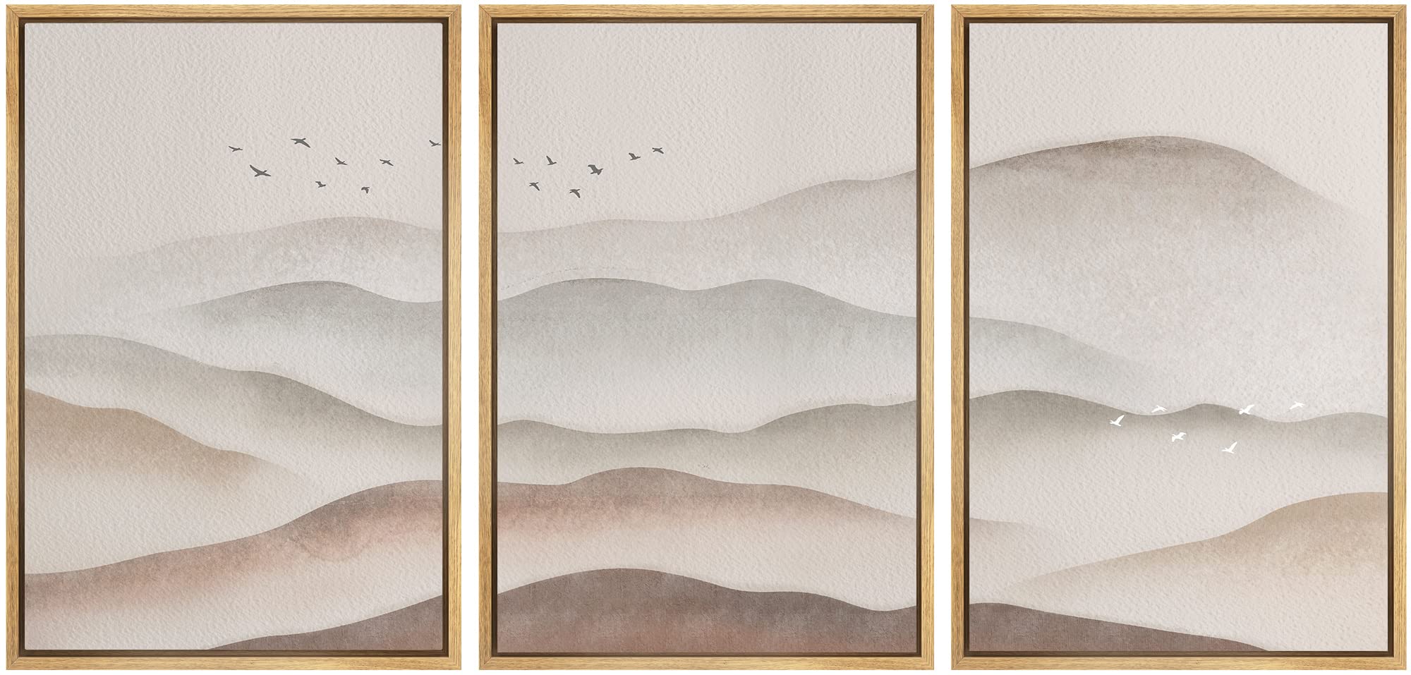 Signwin Framed Canvas Print Wall Art Set Pastel Brown Foggy Mountain Skyline Nature Wilderness Illustrations Modern Art Decorati