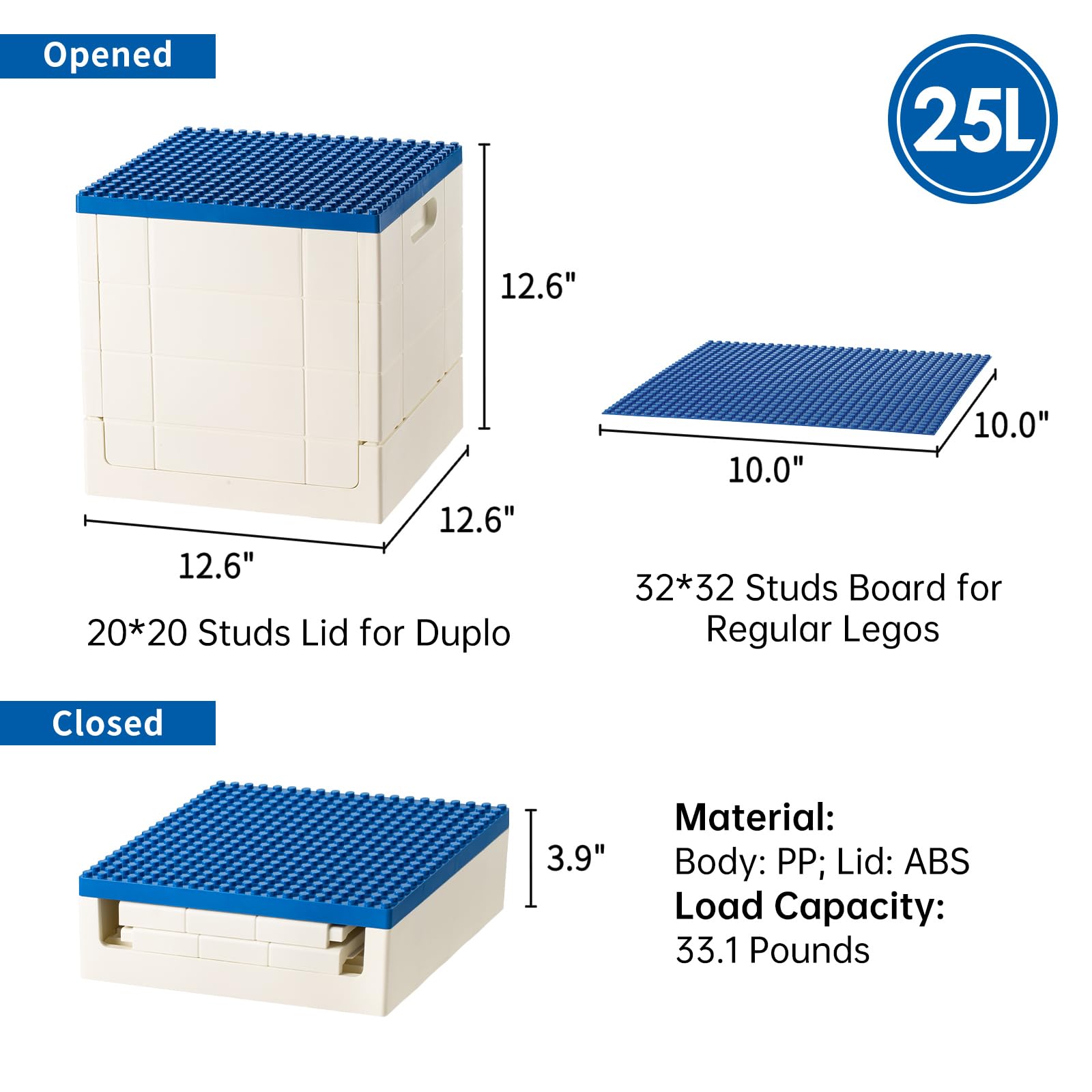 Shimoyama Folding Storage Box With Building Lid For Duplo Blocks, 26 Qt. Foldable Toy Container, 25L Collapsible Storage Bin Wit