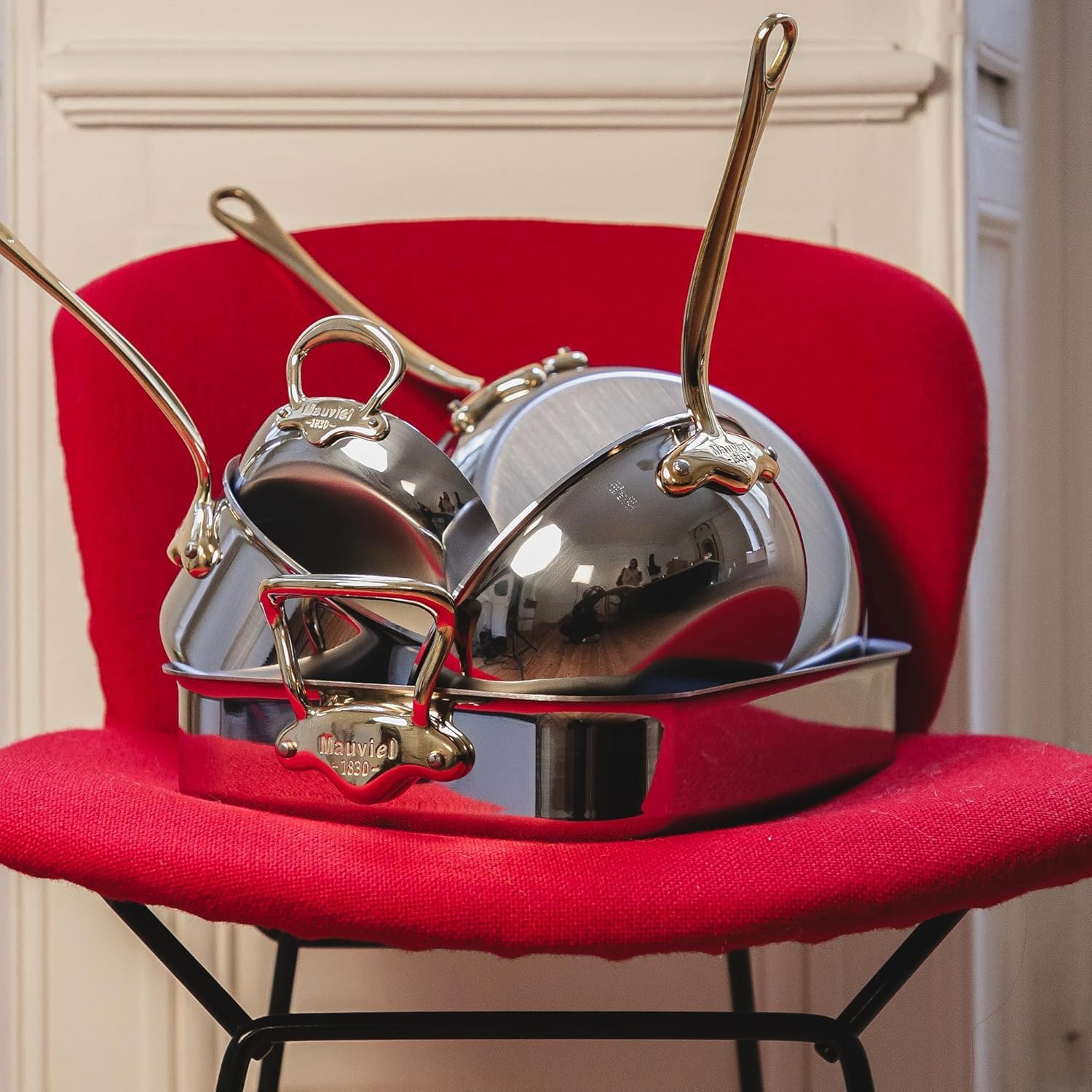 Mauviel M'Cook B Stainless Steel Round Pan With Brass Handles, 11-In, Made In France
