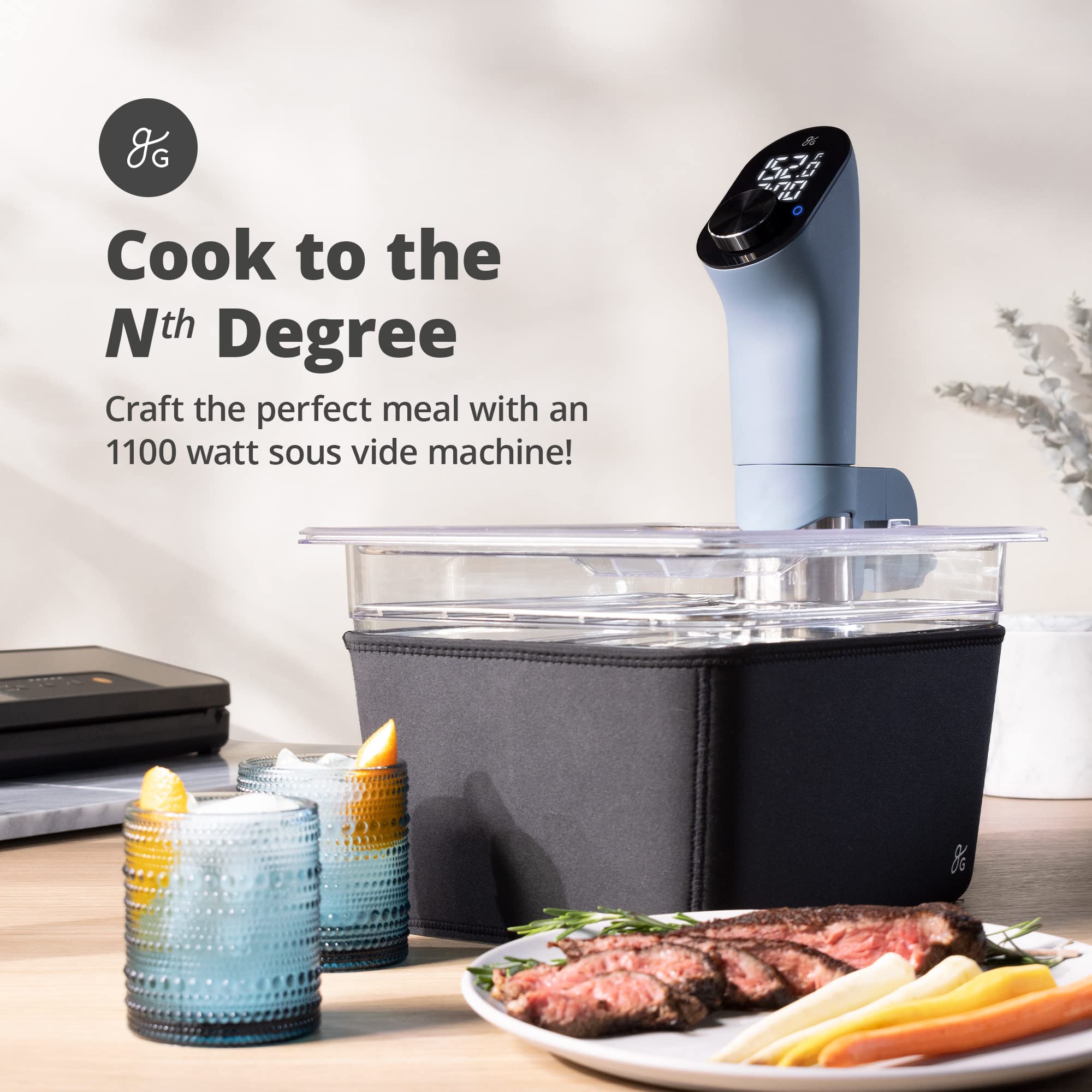 Greater Goods Kitchen Sous Vide Precision Cooker with Ultra Quiet Immersion Circulator  Designed in St. Louis (Stone Blue) - Father's Day Gift to Your Culinary Hero