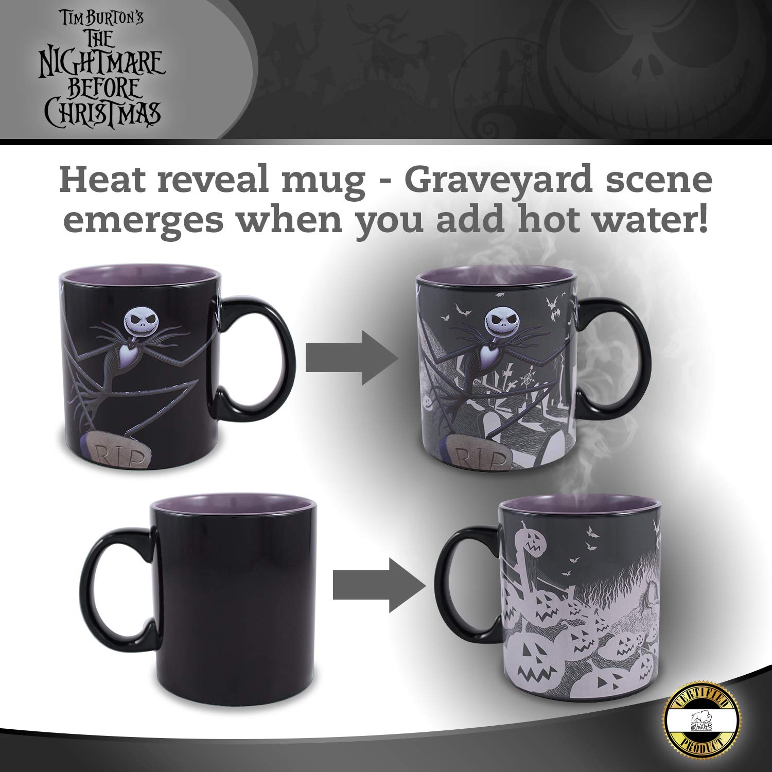 Silver Buffalo Disney Nightmare Before Christmas Jack Graveyard Heat Reveal Ceramic Mug, 20-Ounces