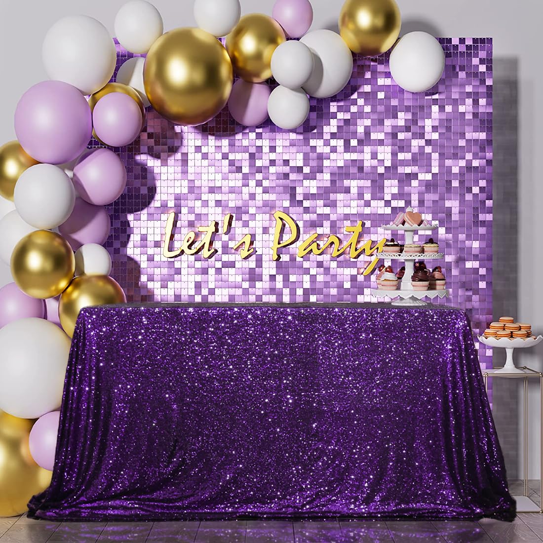 Squarepie Sequin Tablecloth 50 X 72 Inch Purple Sparkly Table Cloth For Wedding Party