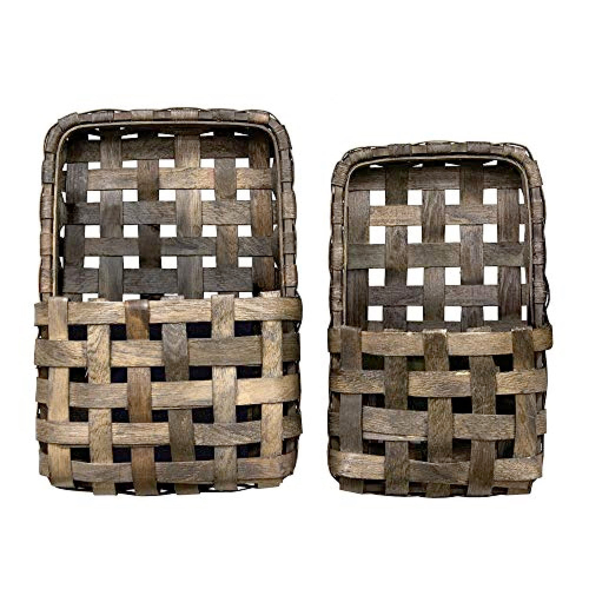 Cwi Wood Hanging Basket - Small And Large Wall Organizer And Storage Basket - Country-Style Home Decor - 2 - Aged Brown