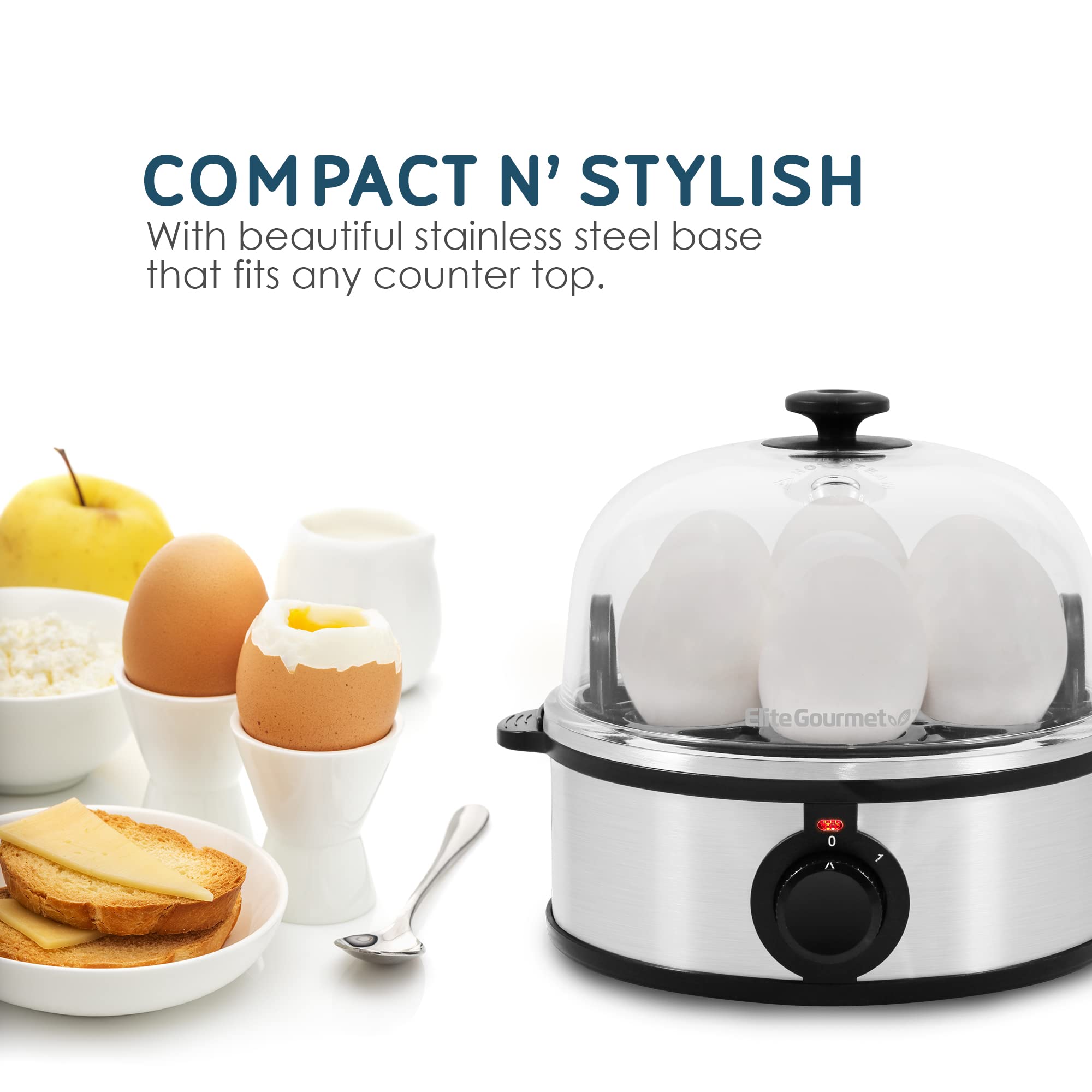 Elite Gourmet Egc648 Easy Electric Poacher, Omelet Eggs & Soft, Medium, Hard-Boiled Egg Boiler Cooker With Auto Shut-Off And Buz
