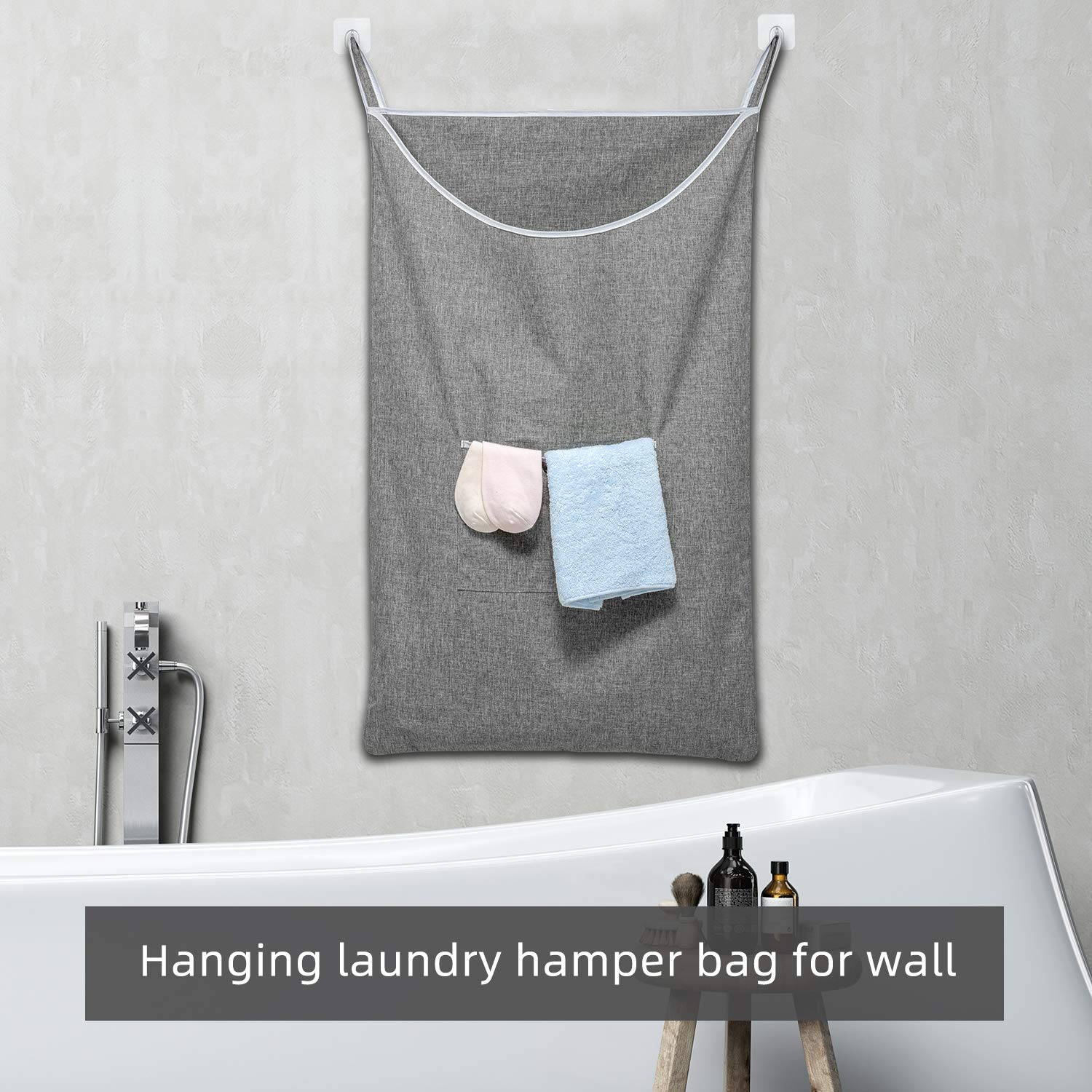 SAVERHO Large Door Hanging Hamper Bag  Large Capacity Hanging Laundry Hamper Basket with Wide Opening Dirty Clothes Laundry Hamper Storage Bag Size 35X22inch(Grey-2Pack)