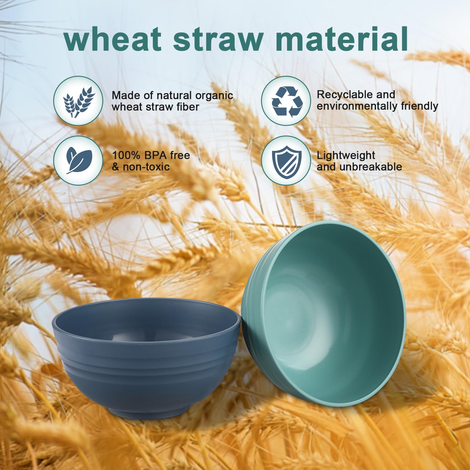 Heycome 12 Pcs Unbreakable Cereal Bowls Set, 26 Oz Wheat Straw Bowls Set, Microwave & Dishwasher Safe Bowls For Kitchen, Reusabl
