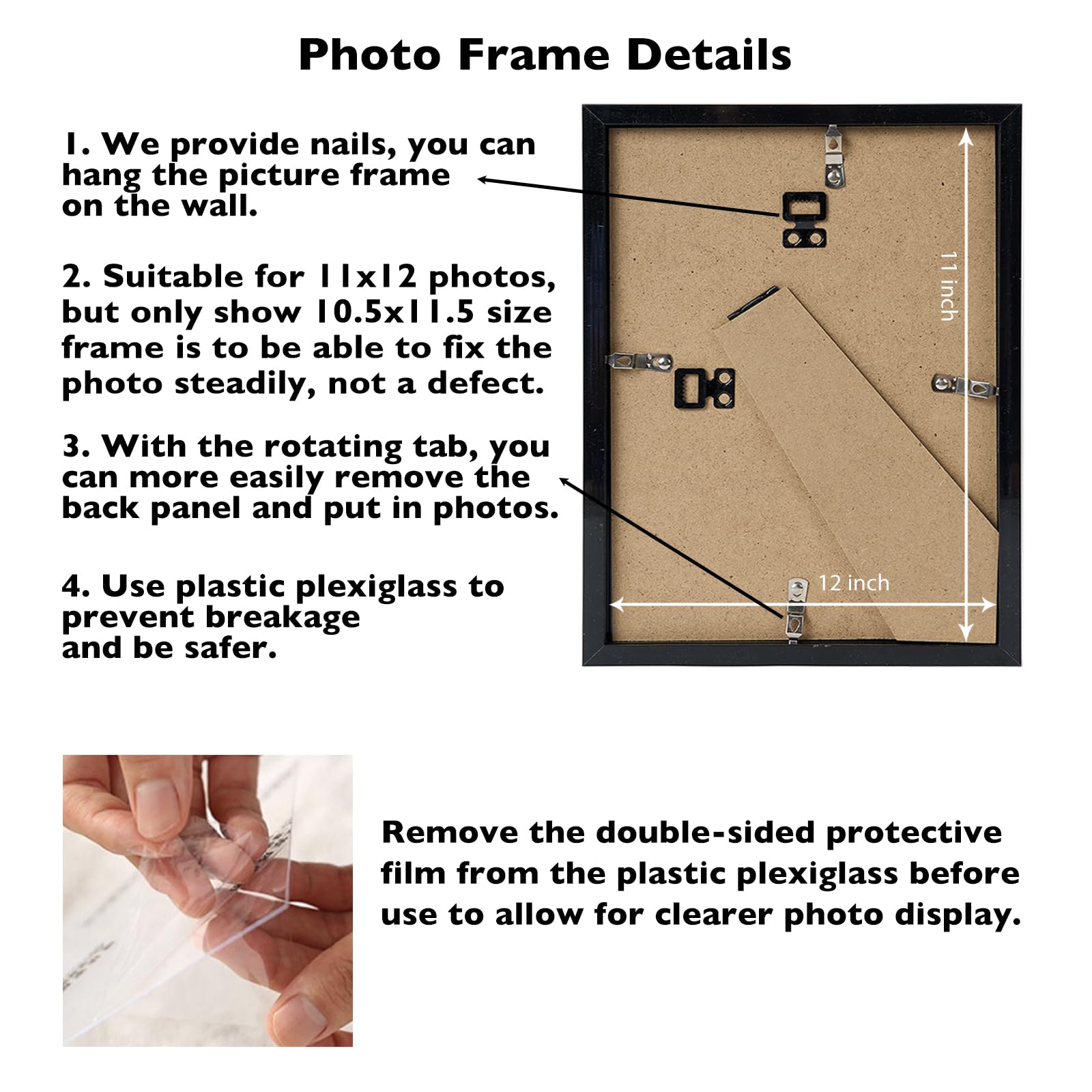 JCJMY 11x12 Picture Frame Black for Wall Hanging or Tabletop, Wall Mounting Horizontally or Vertically, 11 x 12 Wall Gallery Pos
