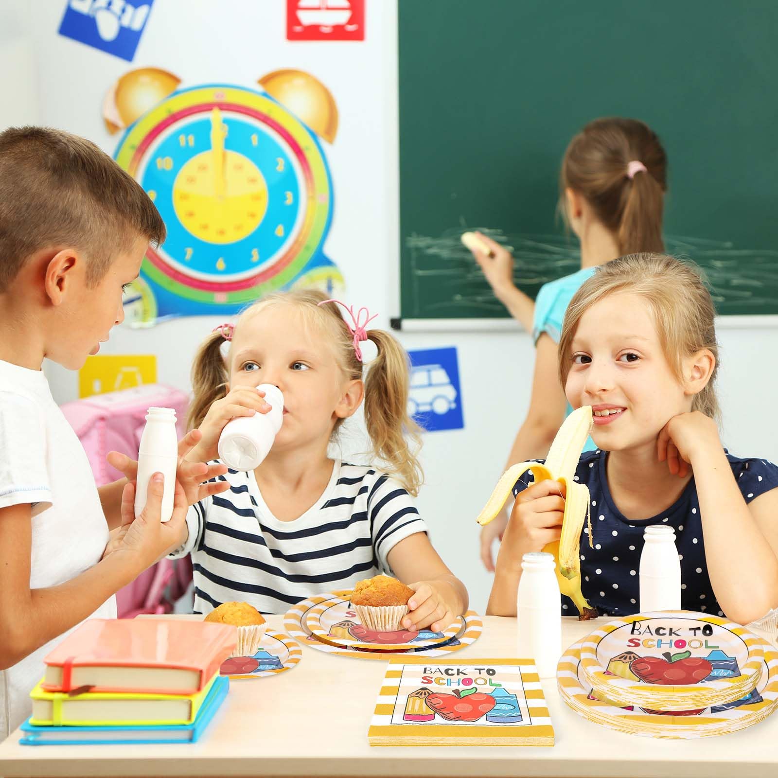 Jarthenaamcs 72Pcs Back To School Tableware Set Cartoon Apples Pencils Dinnerware Set School Season Paper Plates And Napkins For