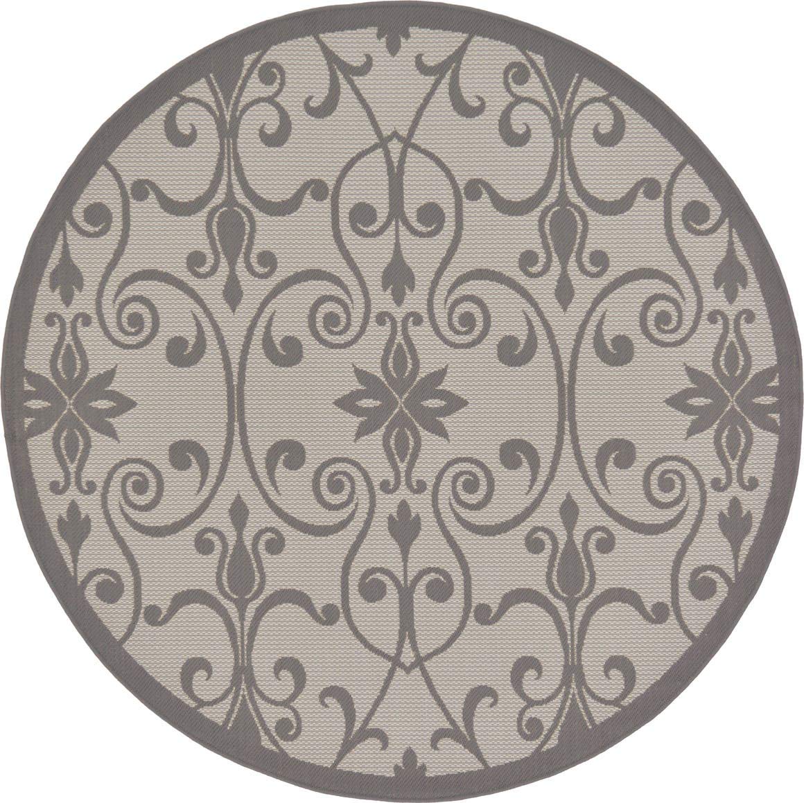 Unique Loom Outdoor Botanical Collection Area Rug - Gate (6 1 Round, Gray/ Silver)