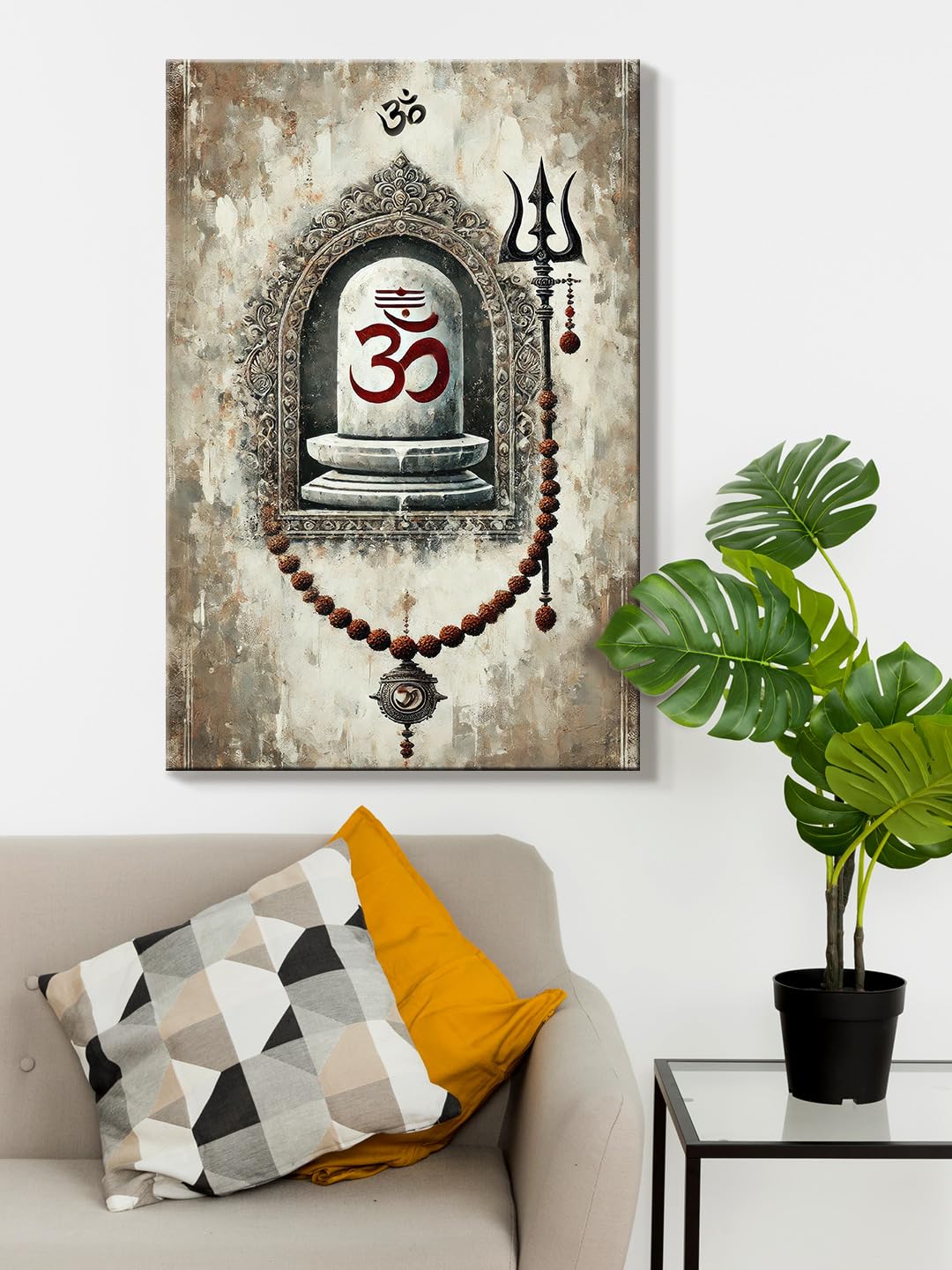 999Store Om And Shiva Lingam Canvas Art - Devotional Wall Decor For Spiritual Spaces(24X36 Inch_ Canvas) Flp24360741