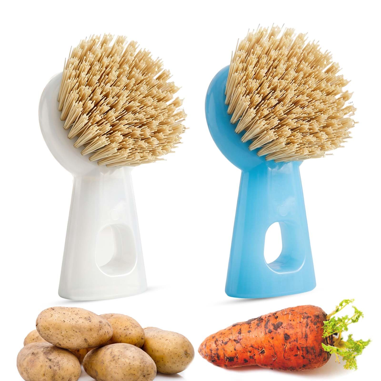 2PCS Vegetable Scrubber Brush, Standing Handle Nylon Bristles for Veggies