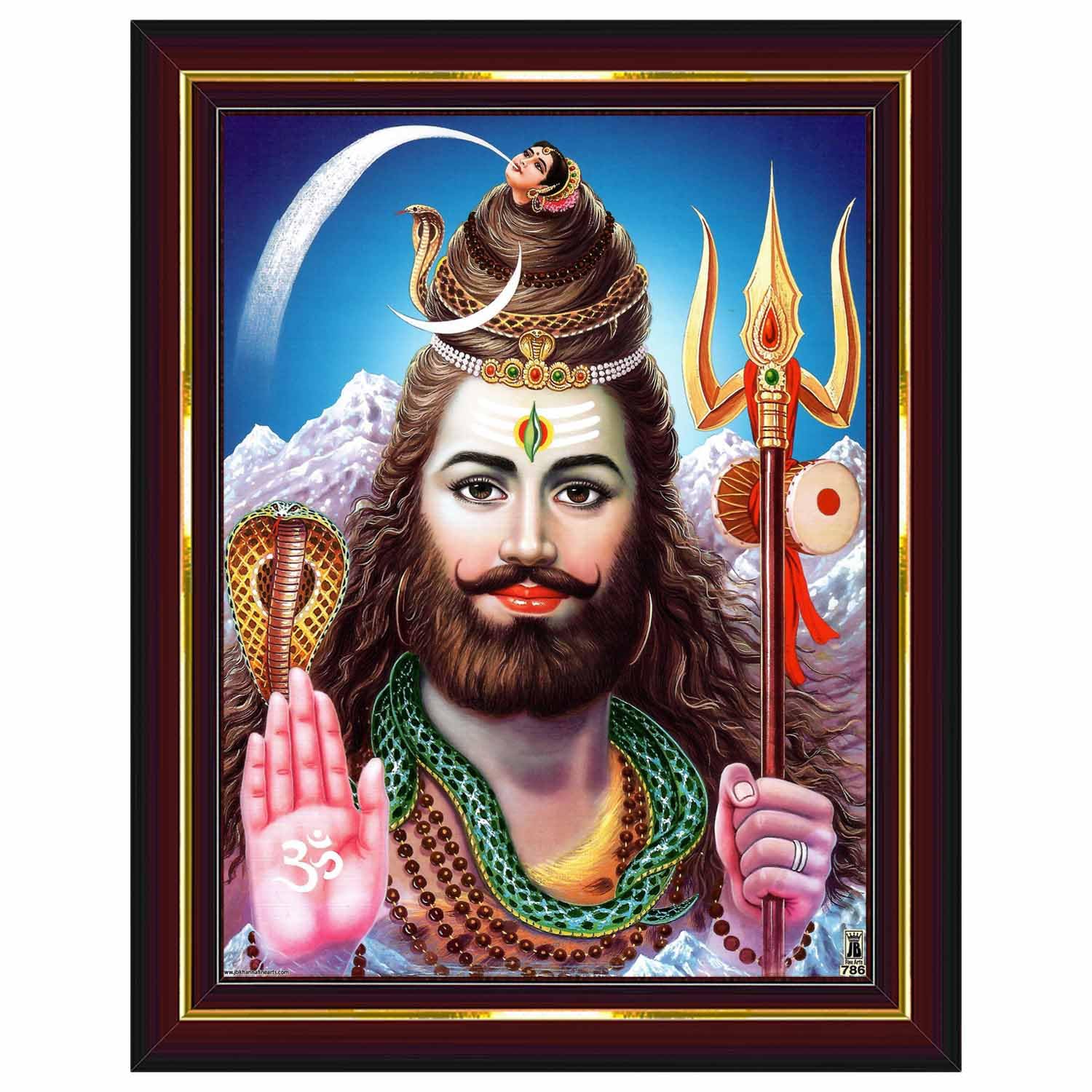 Pavan Photo Laminations Lord Shiva Shiv Bholenath Mahadev Ji Siva Wall Painting Framed Home Decor (Wood,Matte,Brown,Big Size,10