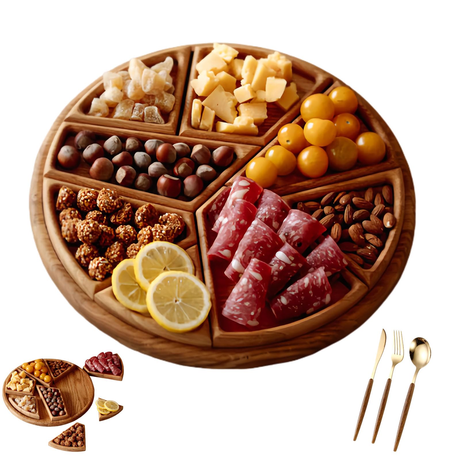 Puzzle Serving Tray - Wood with Removable Compartments, Durable Food-Safe Serving Board for Parties and Entertaining (Large)