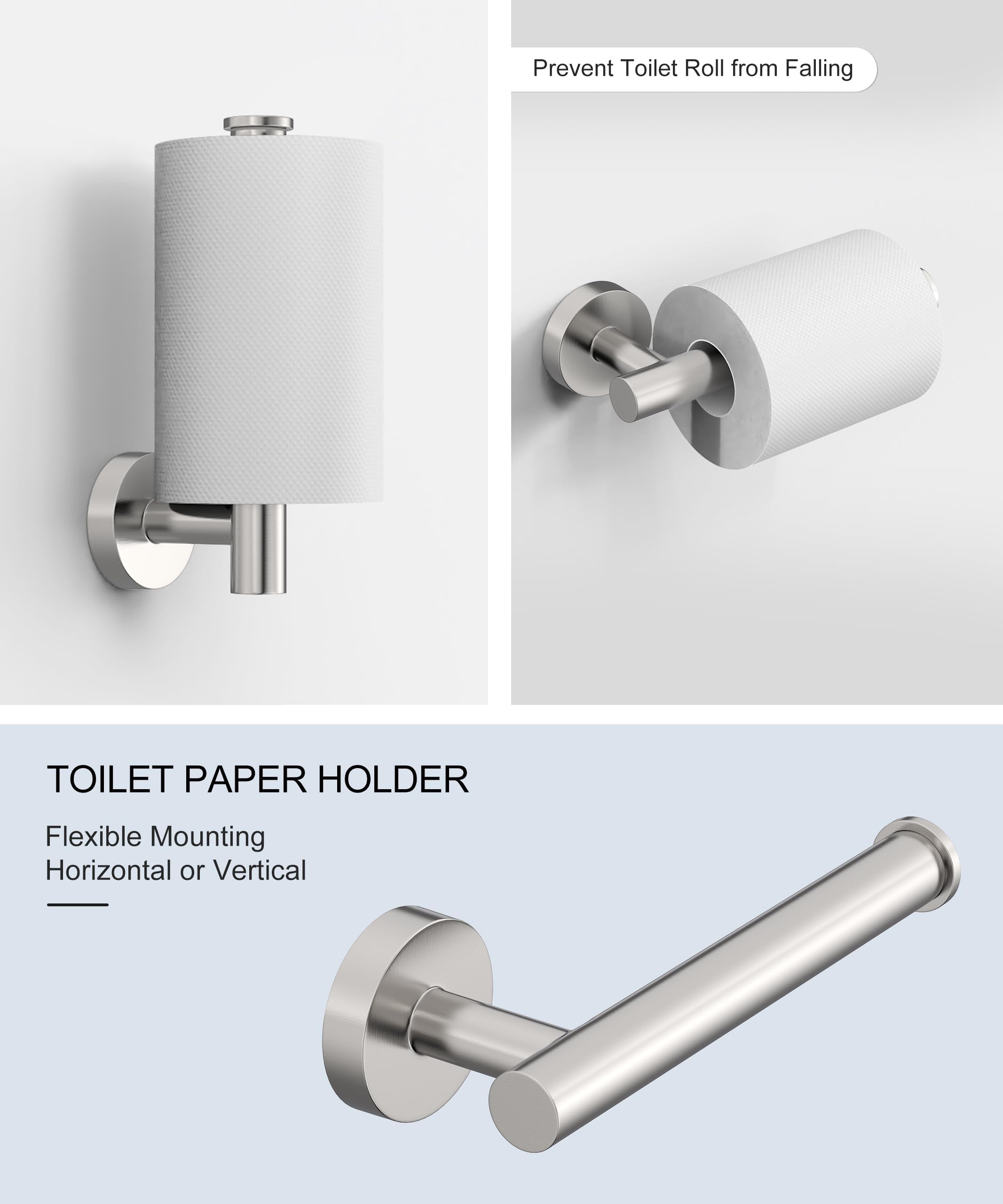 Homemystique 6 Pcs Brushed Nickel Bathroom Accessories Hardware Set Sus304 Stainless Steel Hand Towel Bar Toilet Paper Holder To