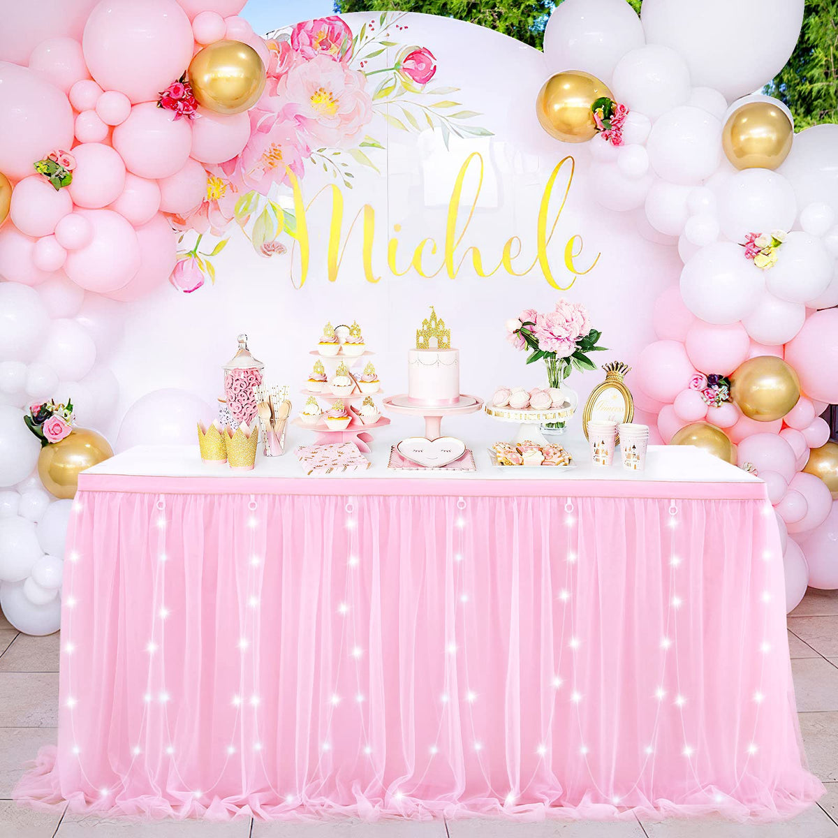 Pink Table Skirt 6Ft Tulle Table Skirting 2 Layer Rectangle Pink Tutu Tablecloth For Birthday Baby Shower Wedding