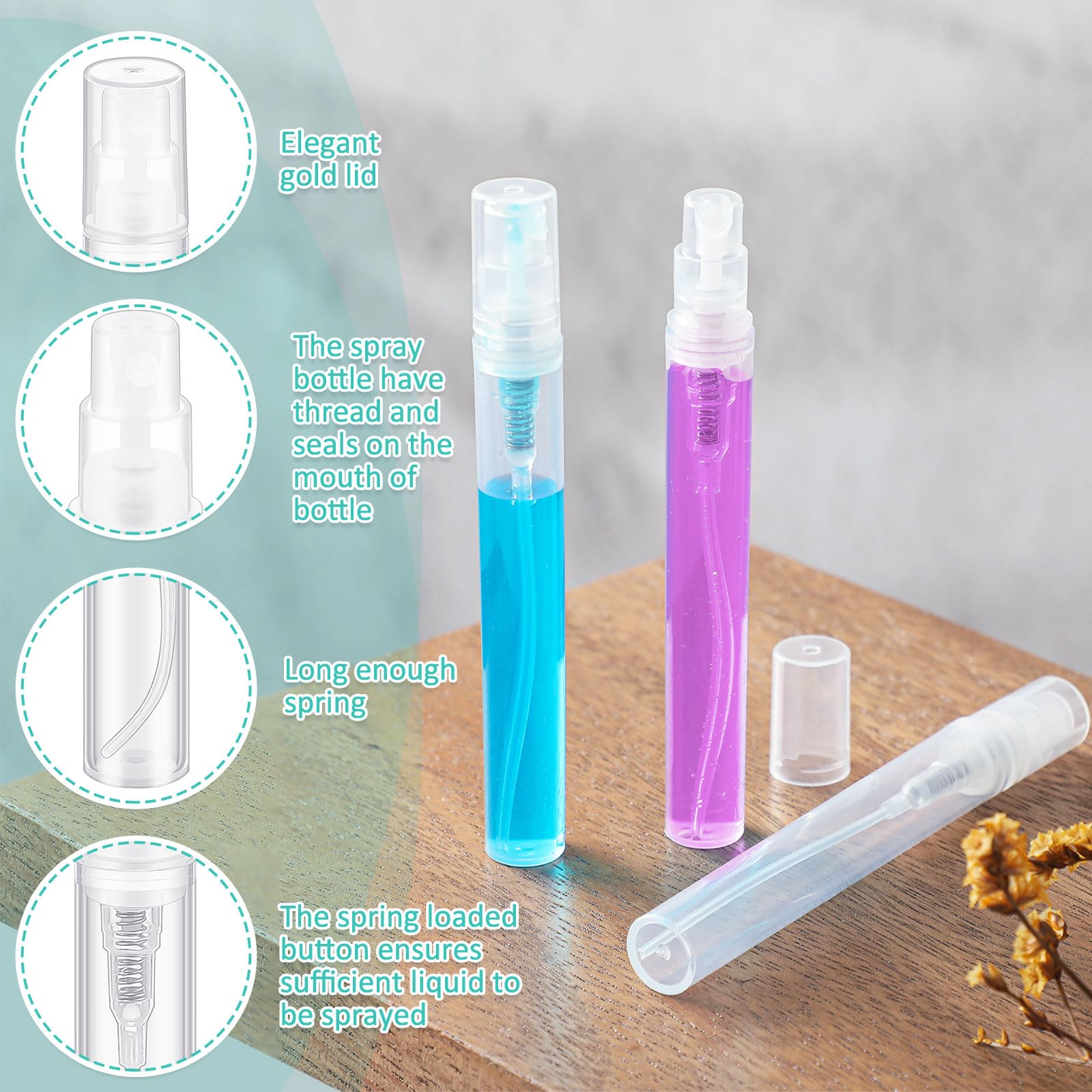 Zhehao 200 Pcs Mini Spray Bottles 5 Ml Clear Plastic Perfume Bottles Refillable Fine Mist Perfume Atomizer Portable Empty Sample