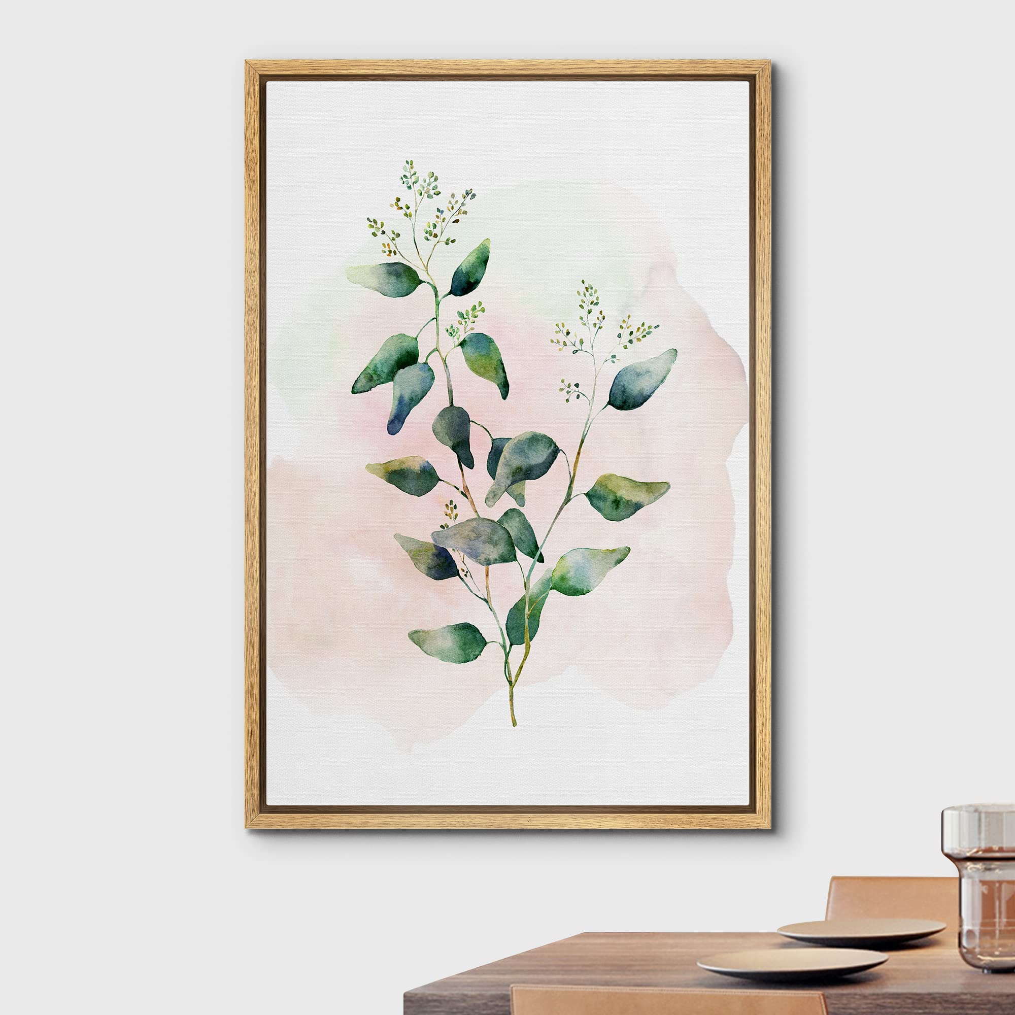 Wall26 Framed Canvas Print Wall Art Pastel Watercolor Green & White Forest Plant Floral Botanical Illustrations Modern Art Rusti