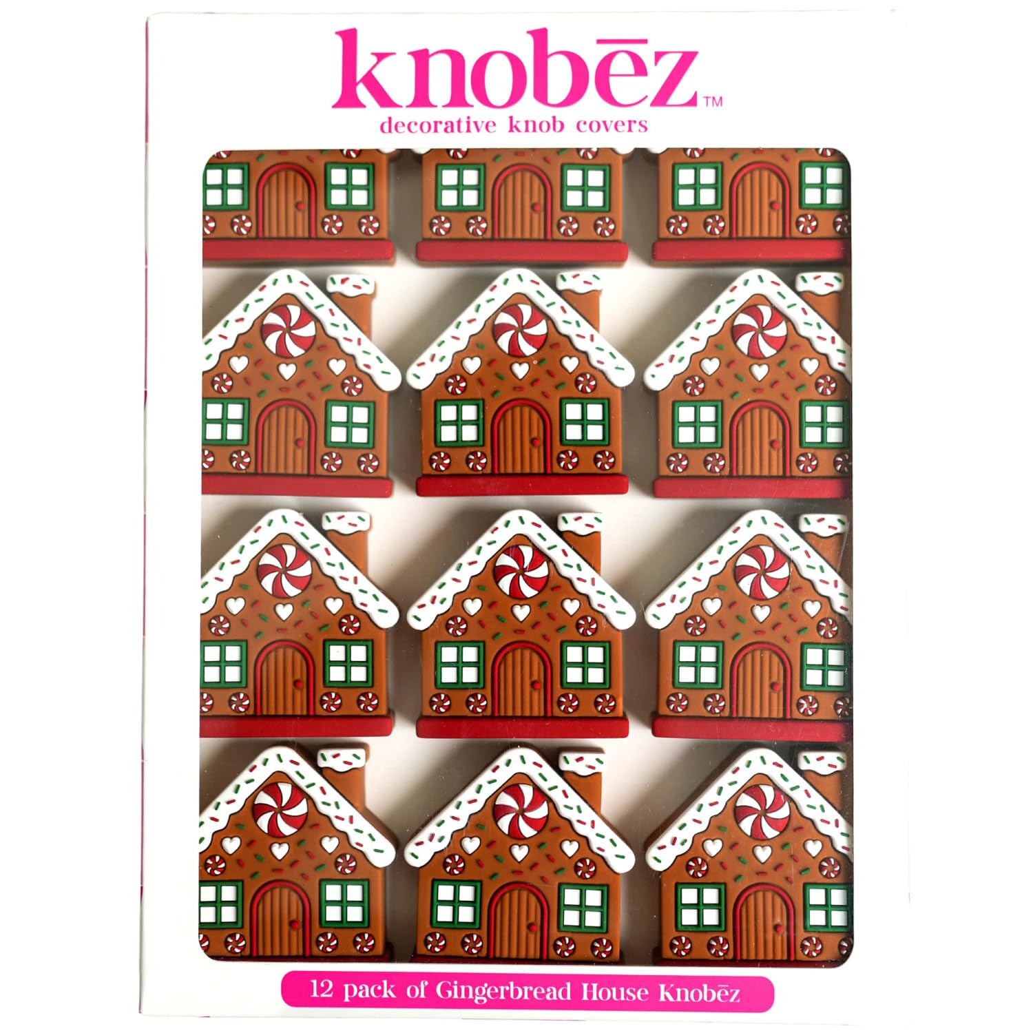 Knobez: Decorative Knob Covers - Gingerbread House - 12pk - Stretch Over Hardware Decorations, Holiday-Winter-Christmas, Kitchen
