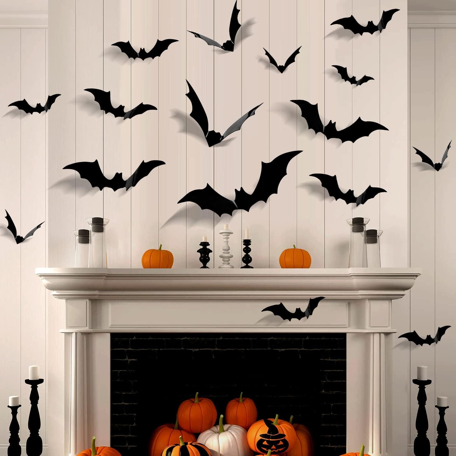 Bats Halloween Decorations 100 Pcs - Realistic Pvc 3D Bats Wall Decor, 4 Sizes Black Bats Stickers Wall Decal For Creep Home Bat